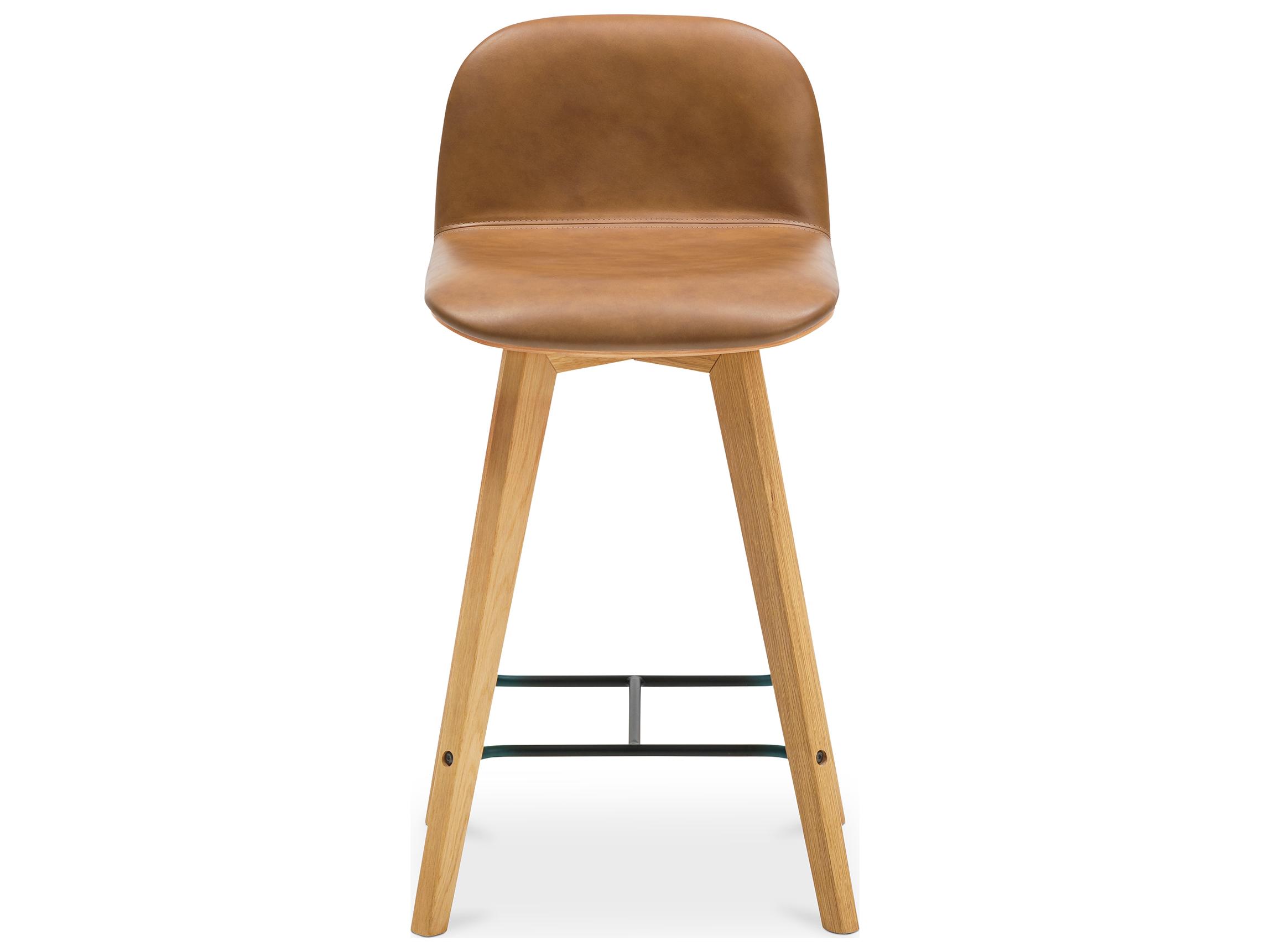 Moe's Home Leather Oak Wood White Oil Black Metal Camel Counter Stool