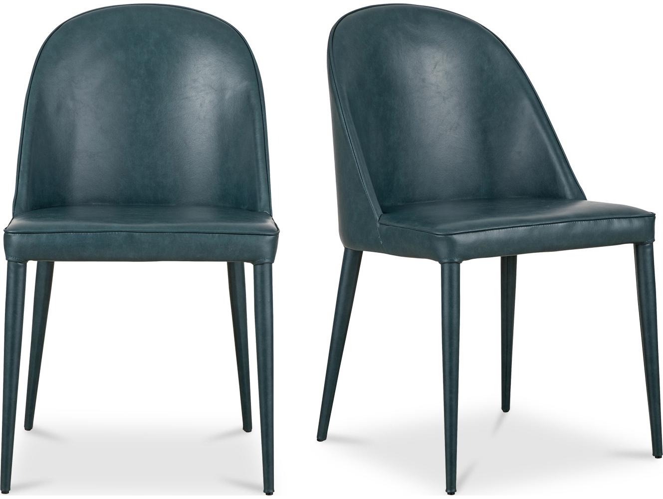 Moe's Home Burton Leather Blue Upholstered Side Dining Chair - Set of Two