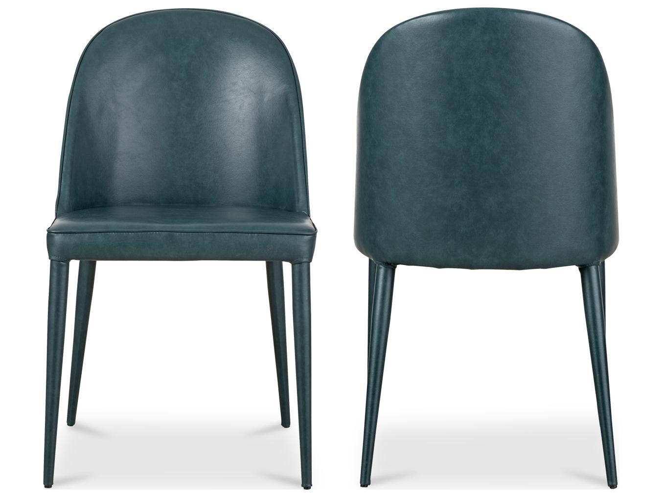 Moe's Home Burton Leather Blue Upholstered Side Dining Chair - Set of Two