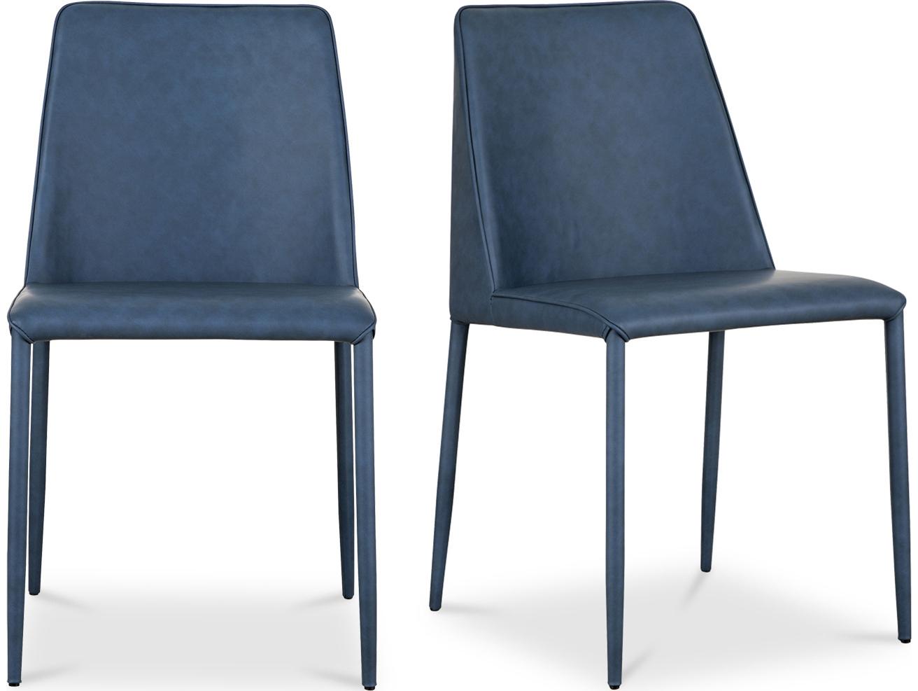 Moe's Home Leather Ply Wood Blue Upholstered Side Dining Chair - Set of Two