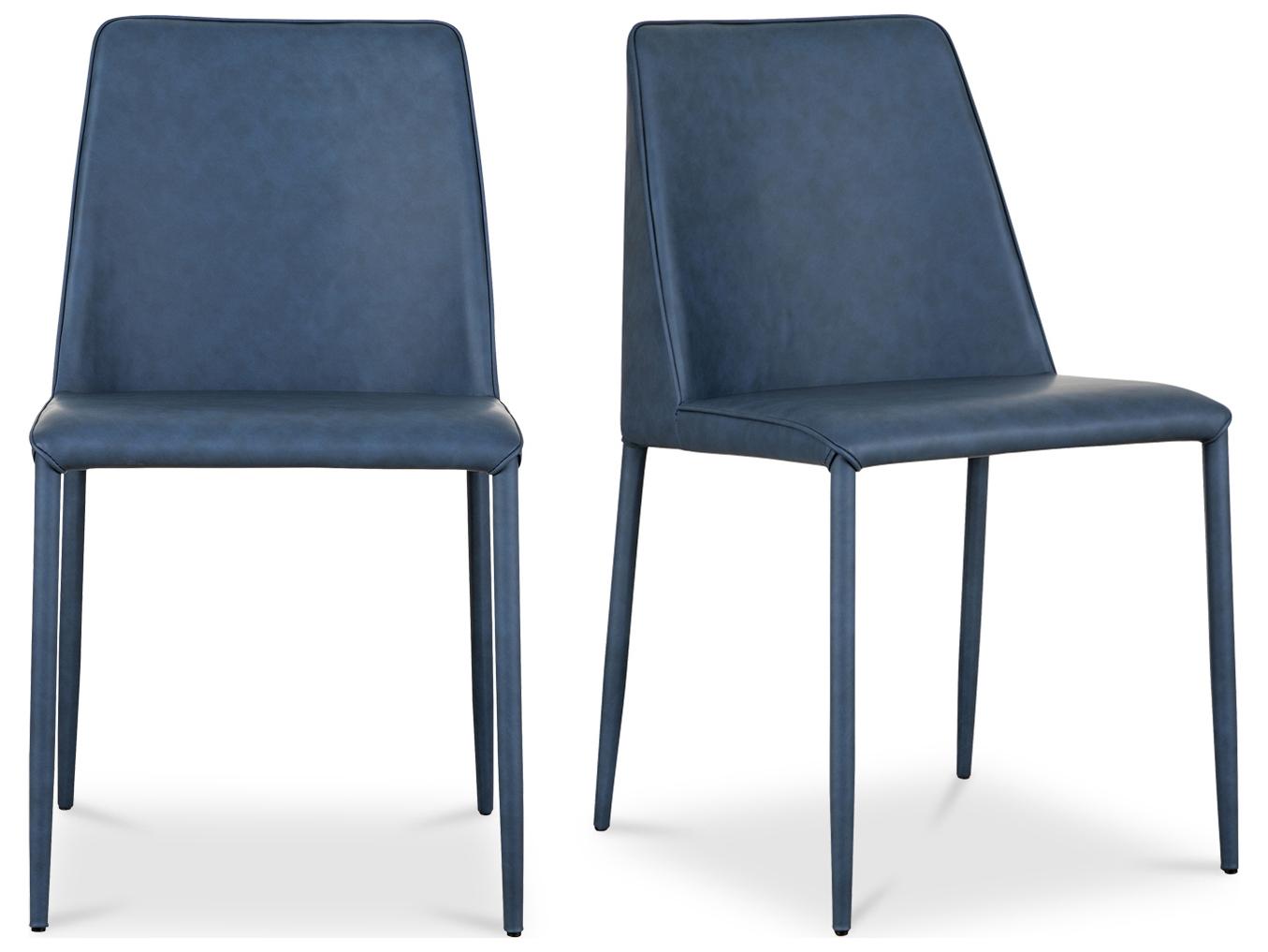 Moe's Home Leather Ply Wood Blue Upholstered Side Dining Chair - Set of Two