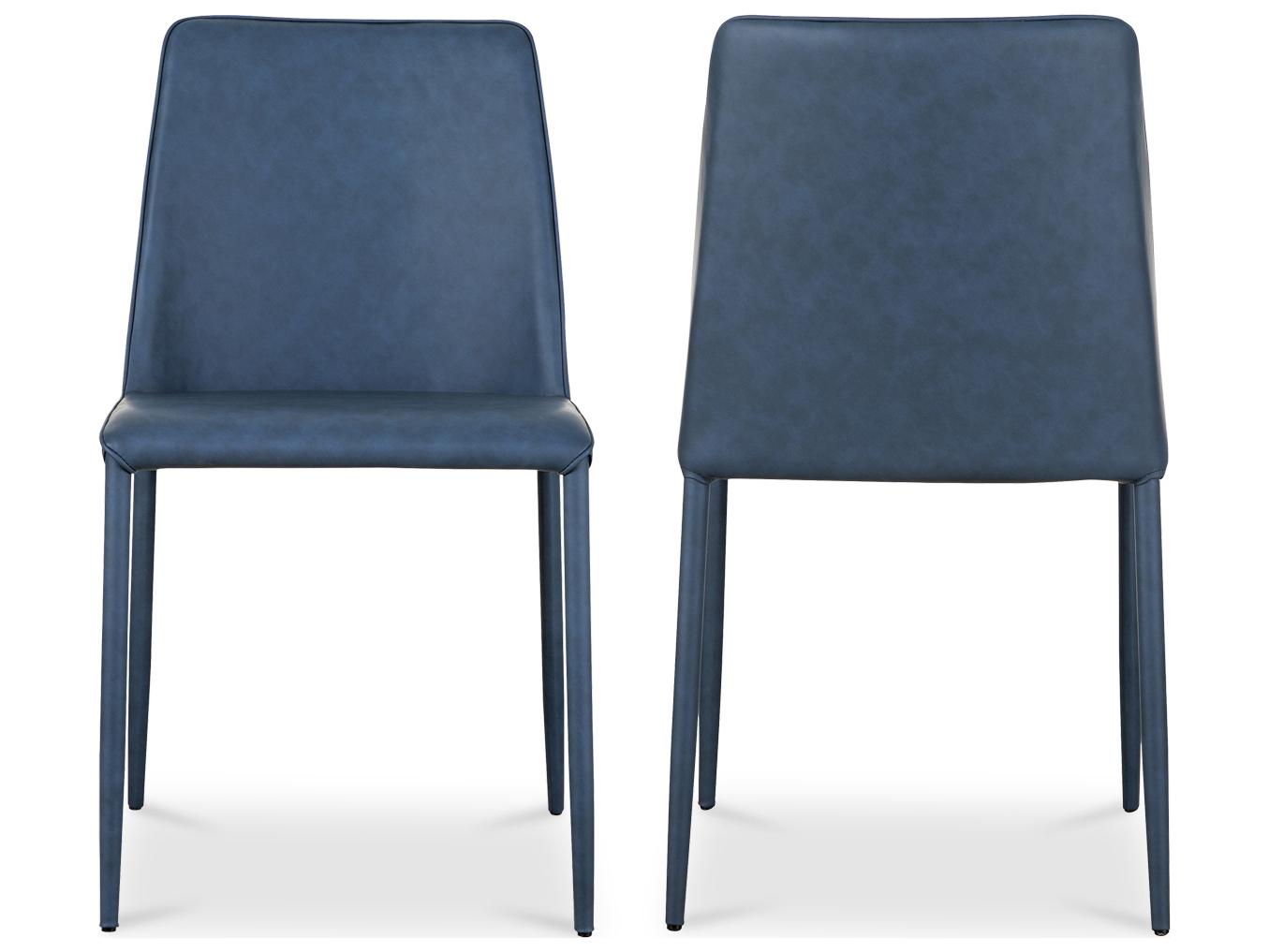 Moe's Home Leather Ply Wood Blue Upholstered Side Dining Chair - Set of Two