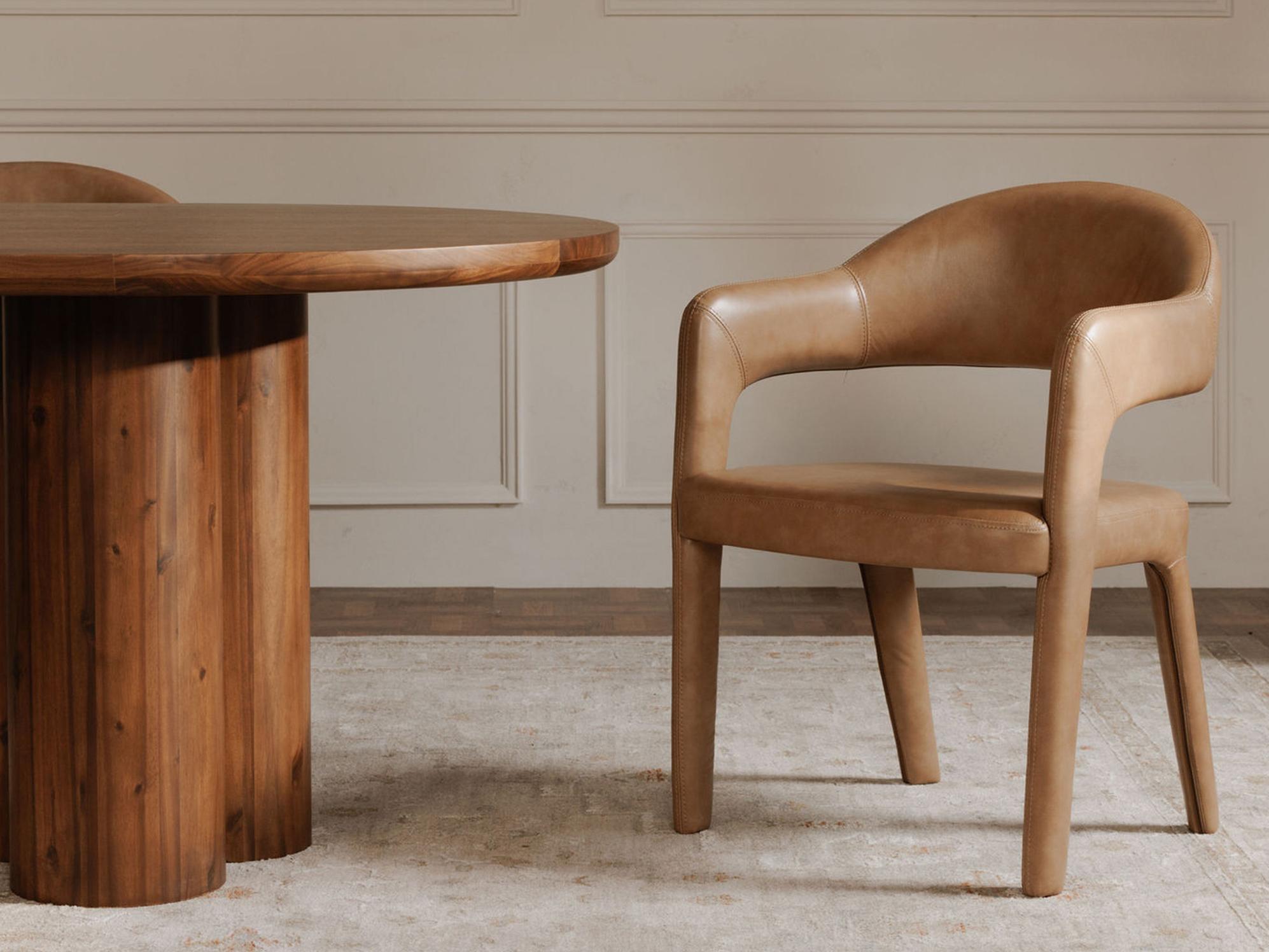 Moe's Home Martens Plywood Brown Leather Arm Dining Chair