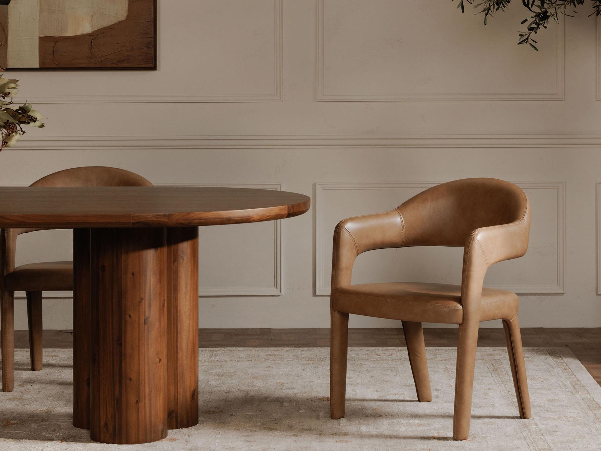 Moe's Home Martens Plywood Brown Leather Arm Dining Chair