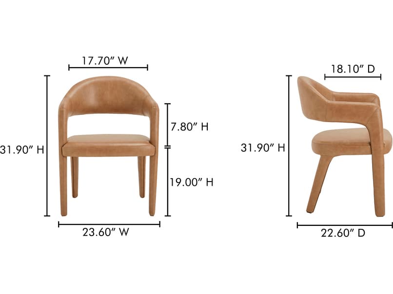 Moe's Home Martens Plywood Brown Leather Arm Dining Chair