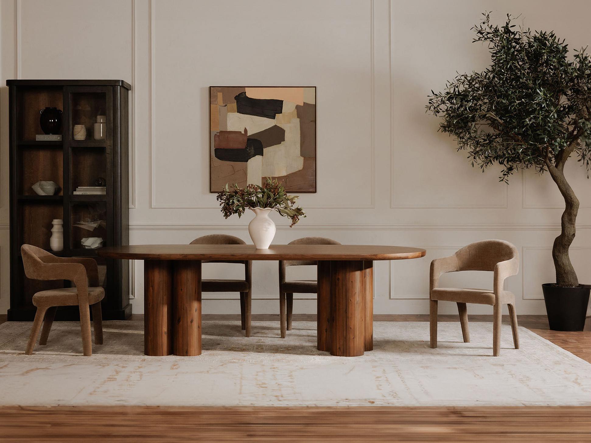 Moe's Home Martens Plywood Camel Upholstered Arm Dining Chair