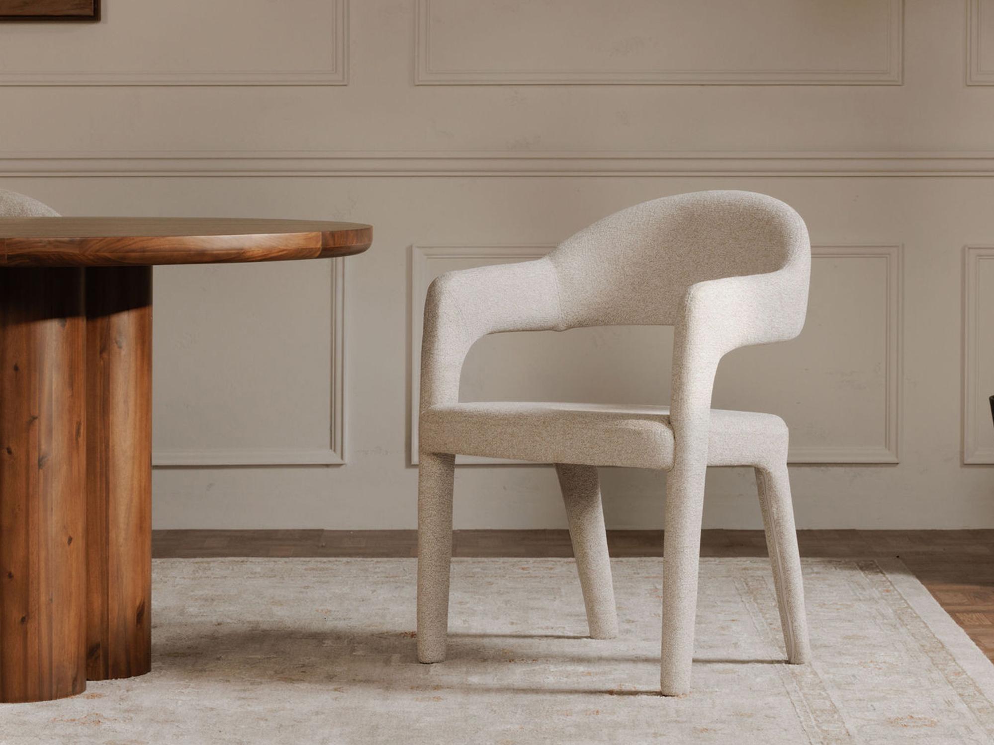 Moe's Home Martens Beige Upholstered Arm Dining Chair