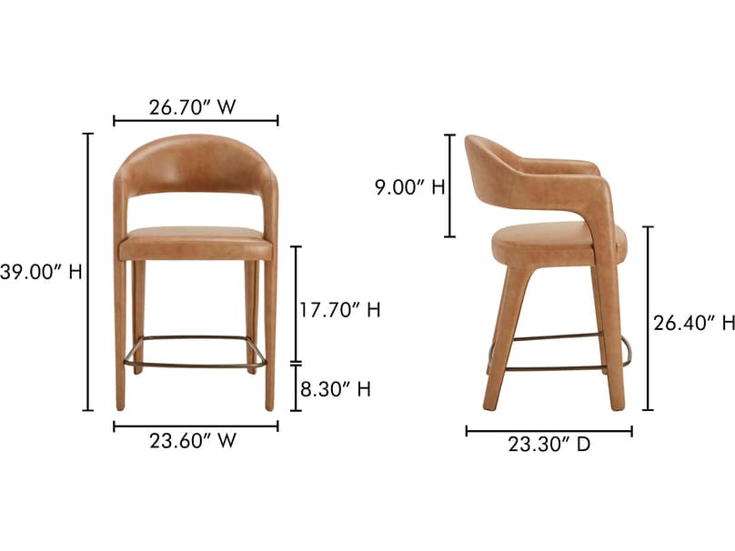 Moe's Home Martens Brown Leather Plywood Counter Stool