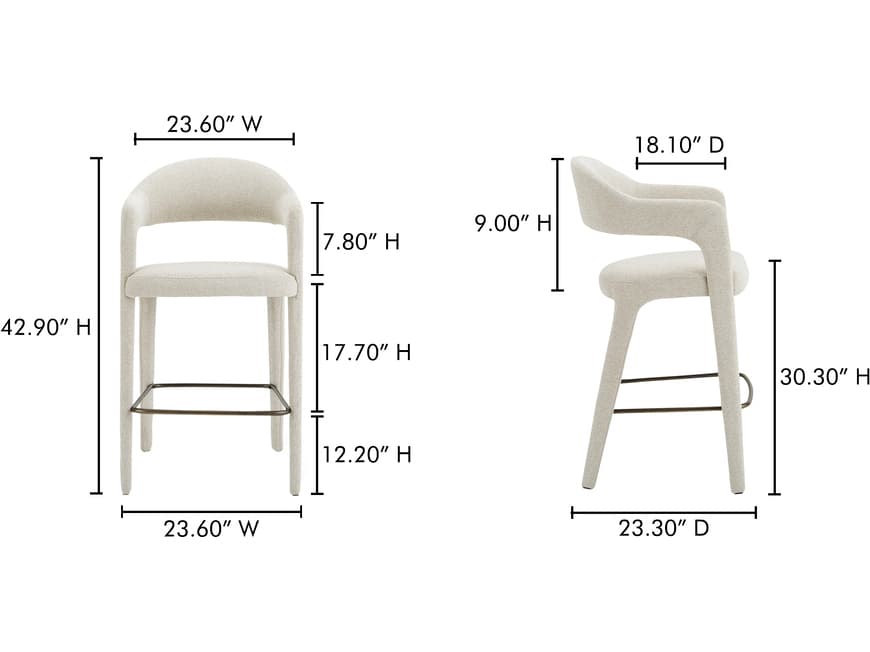 Moe's Home Martens Beige Upholstered Bar Stool