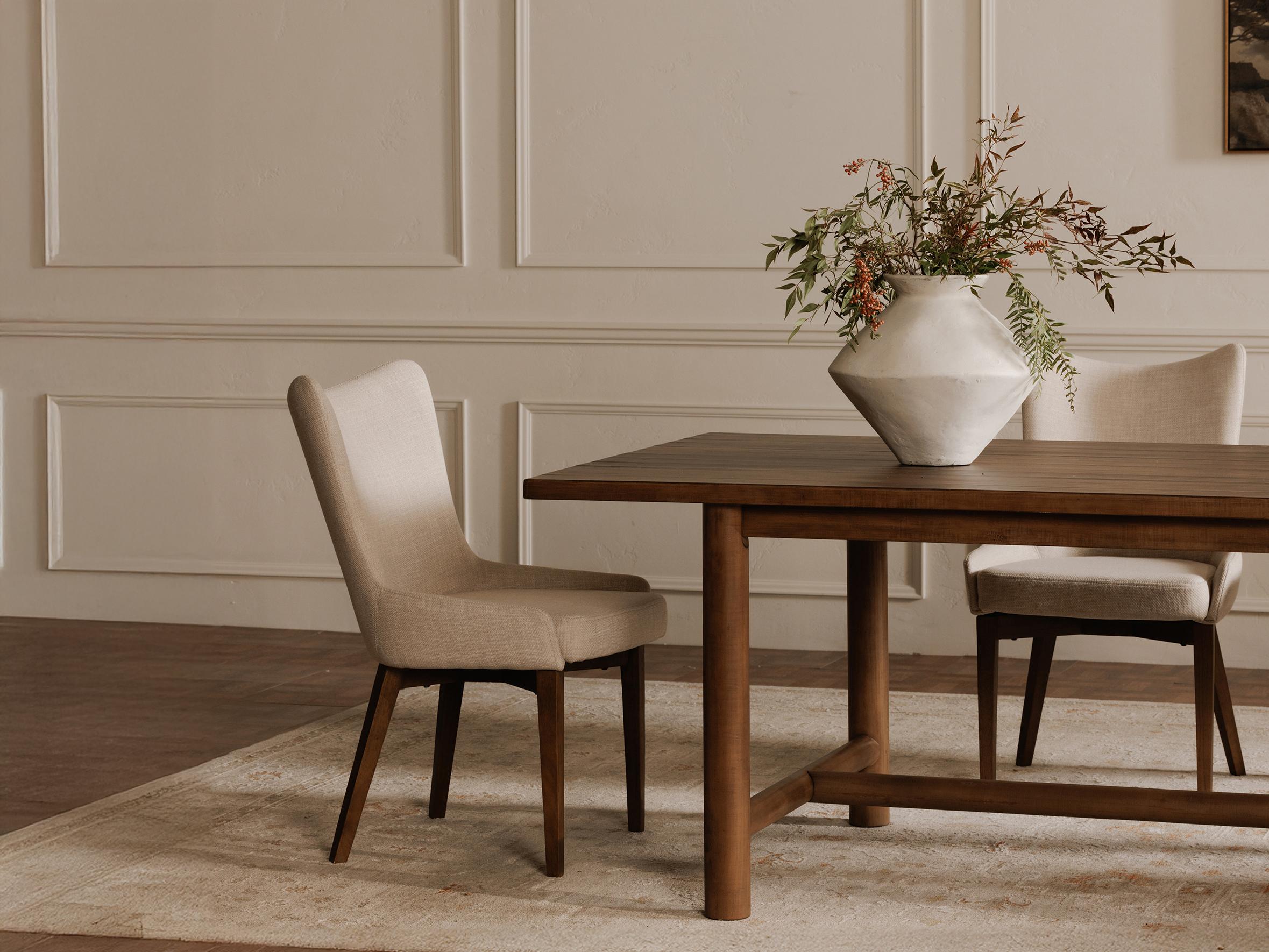 Moe's Home Potter Rubberwood Beige Upholstered Armless Dining Chair