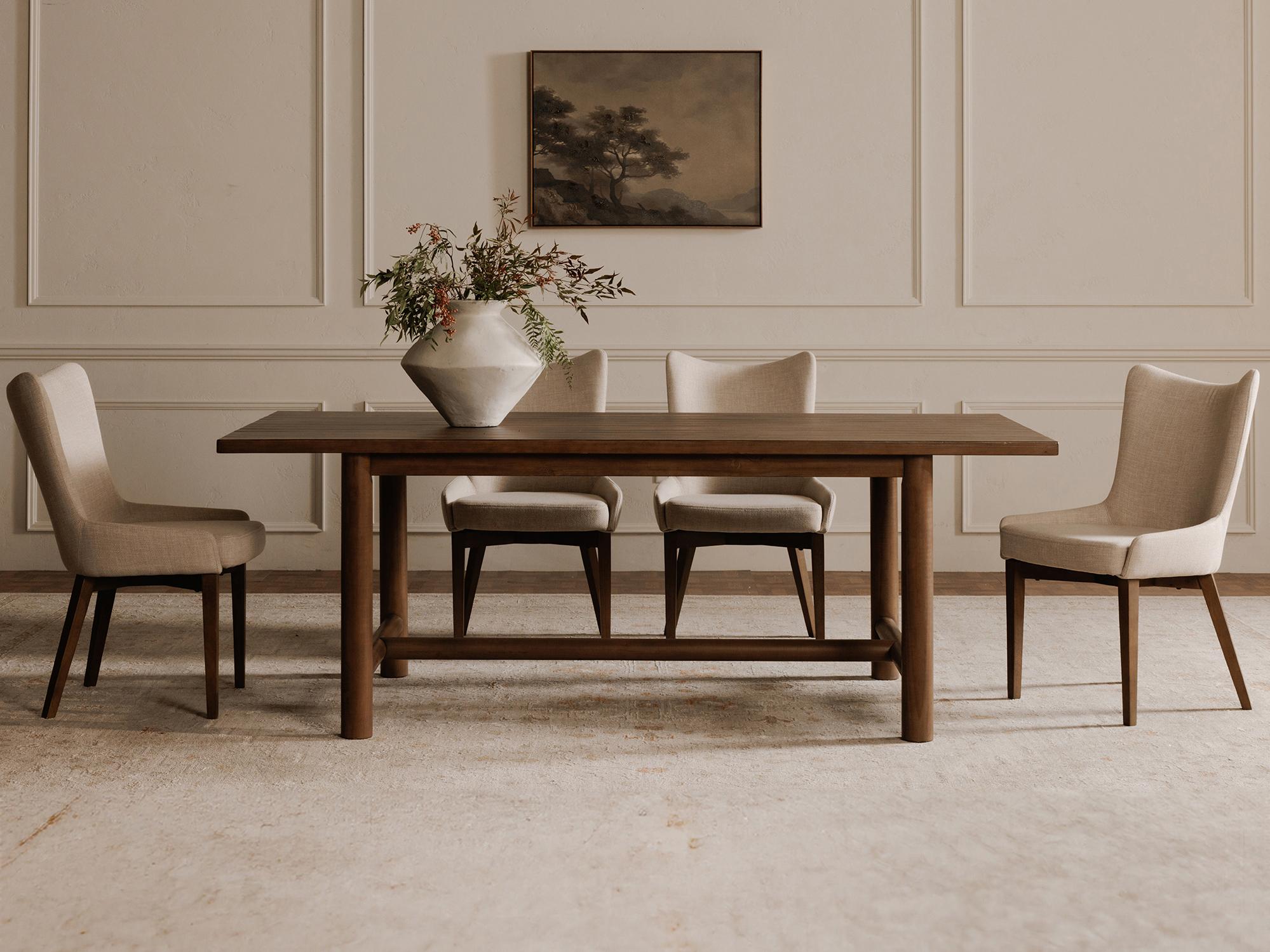 Moe's Home Potter Rubberwood Beige Upholstered Armless Dining Chair