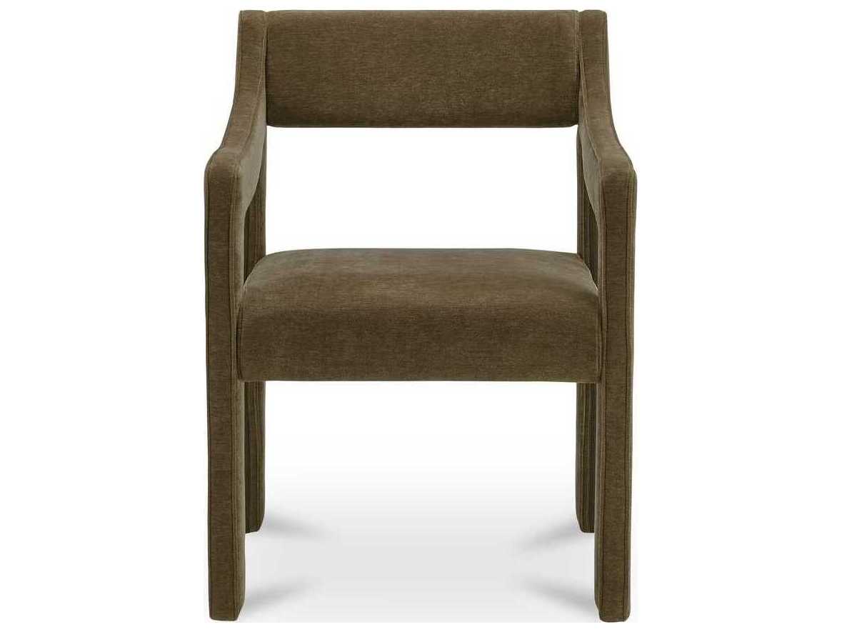 Moe's Home Elise Solid Wood Green Upholstered Arm Dining Chair