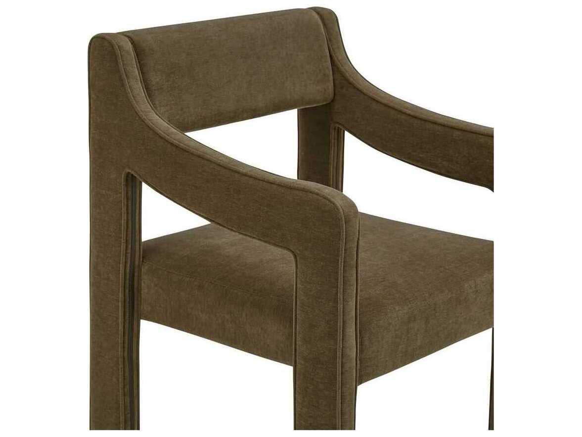 Moe's Home Elise Solid Wood Green Upholstered Arm Dining Chair