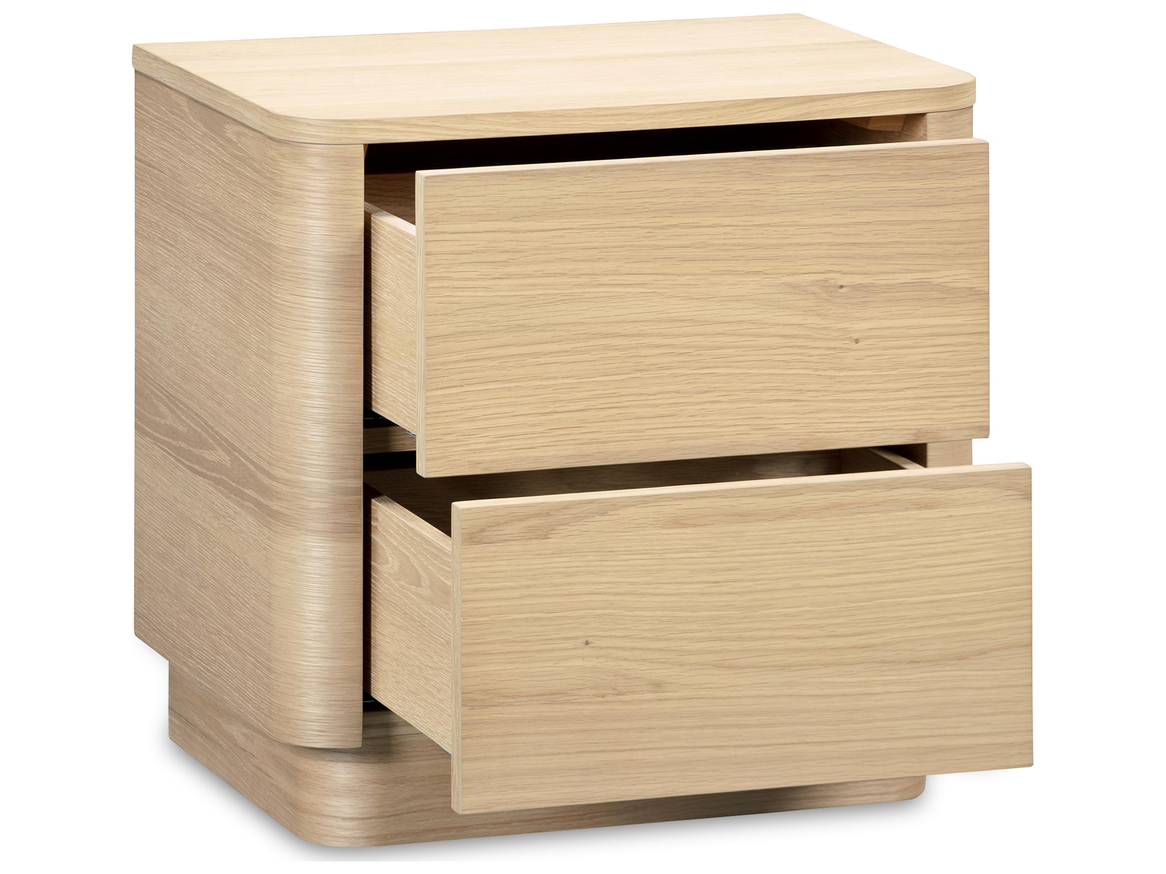 Moe's Home Round Off 2-Drawers Beige Oak Wood Nightstand