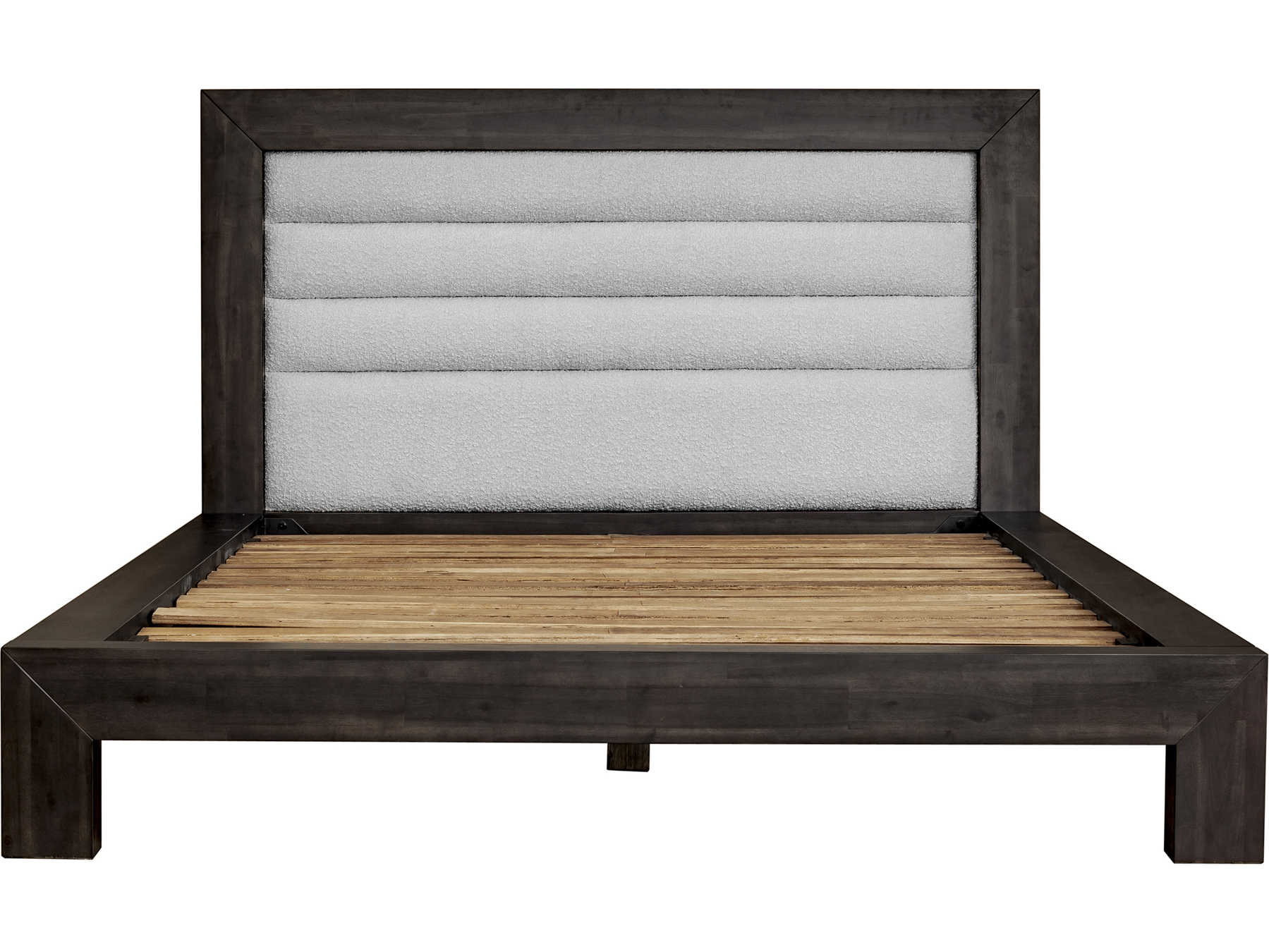 Moe's Home Dark Grey White Cream Acacia Wood Upholstered King Platform Bed