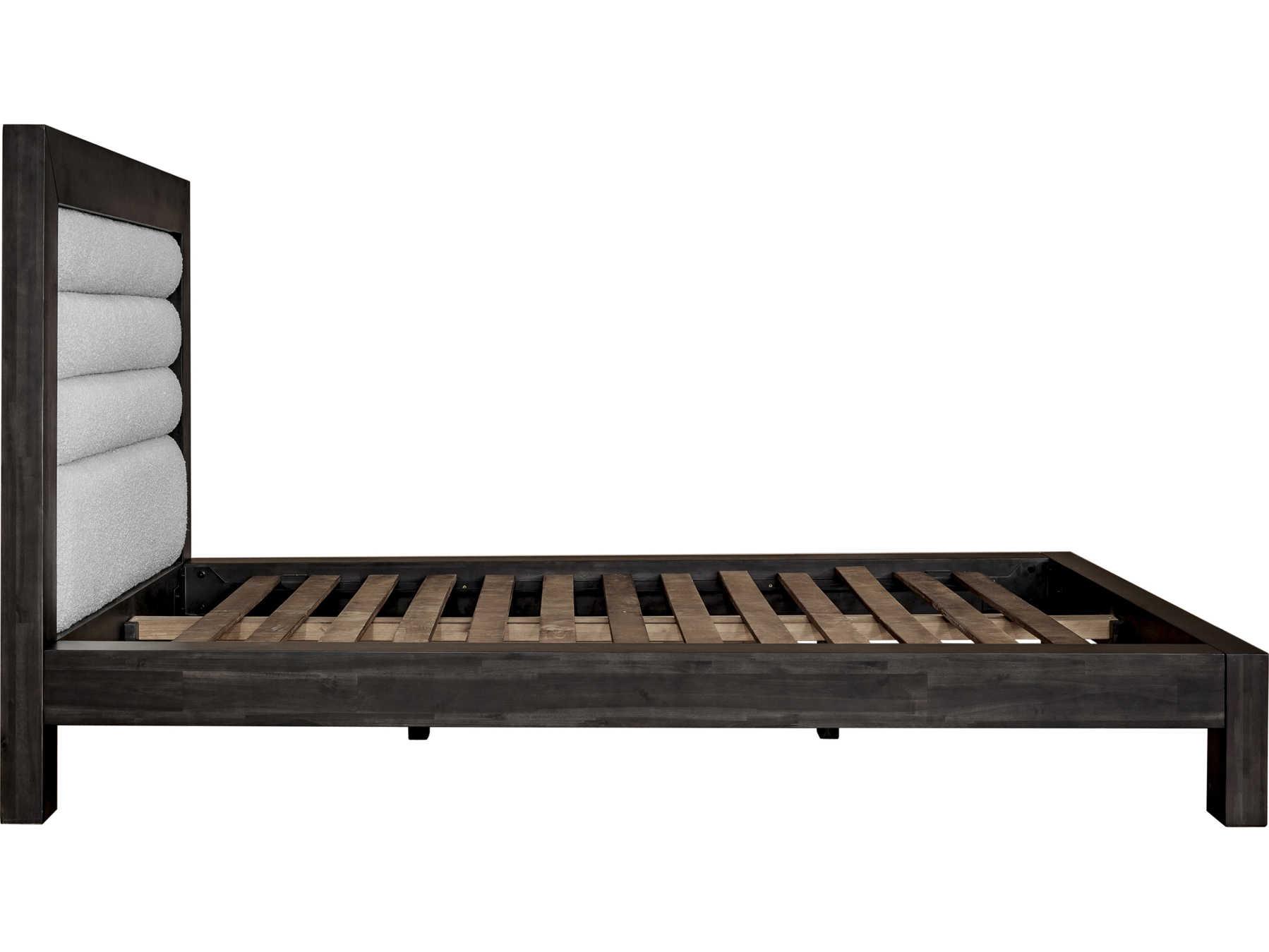 Moe's Home Dark Grey White Cream Acacia Wood Upholstered King Platform Bed