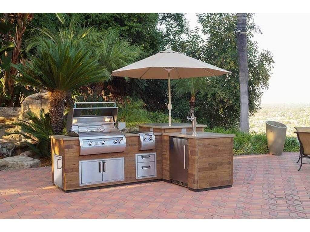 Fire Magic Pre-Fab L-Shaped Reclaimed Wood Island with Medium Pantry