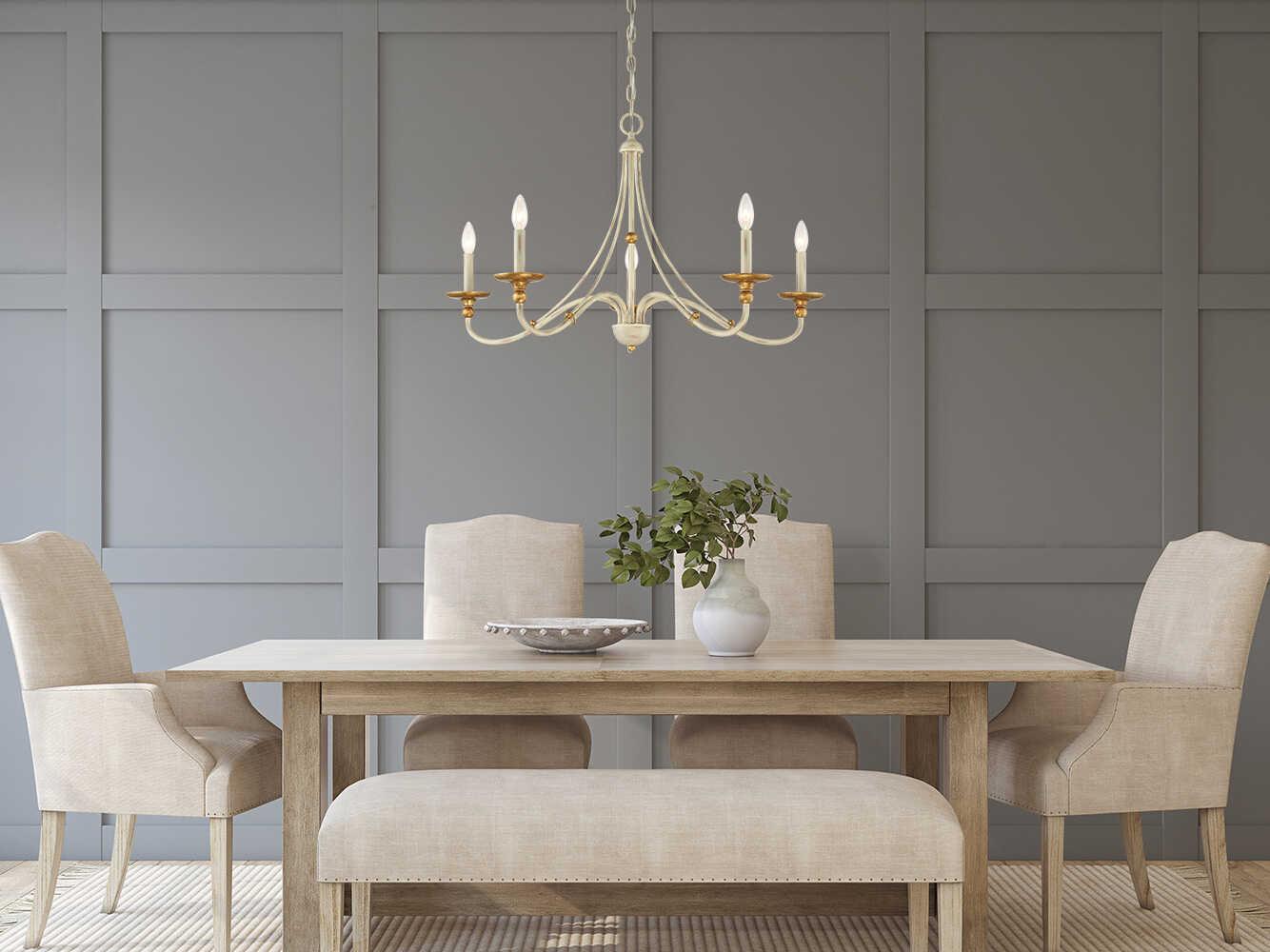 Minka Lavery Westchester County 5-Light Farm House White Gilded Gold Leaf Off Candelabra Chandelier