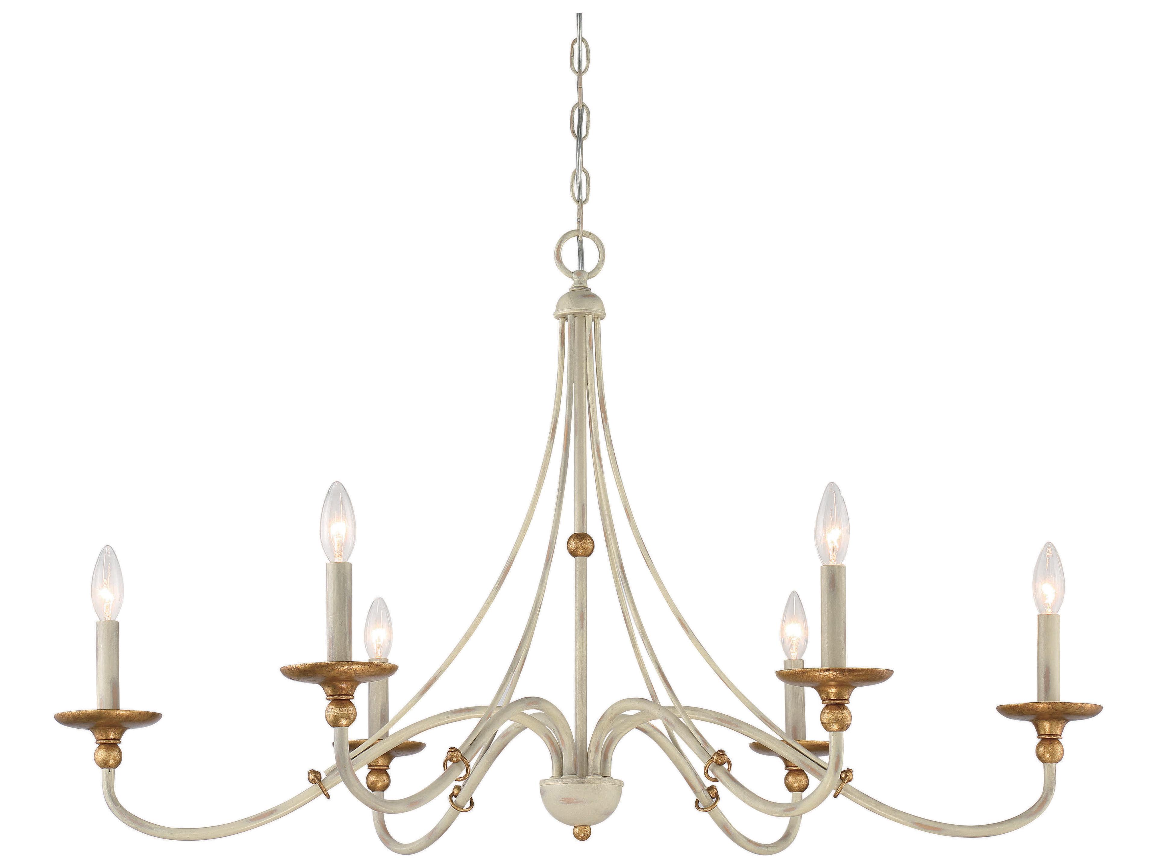 Minka Lavery Westchester County 6-Light Farm House White Gilded Gold Leaf Off Candelabra Chandelier