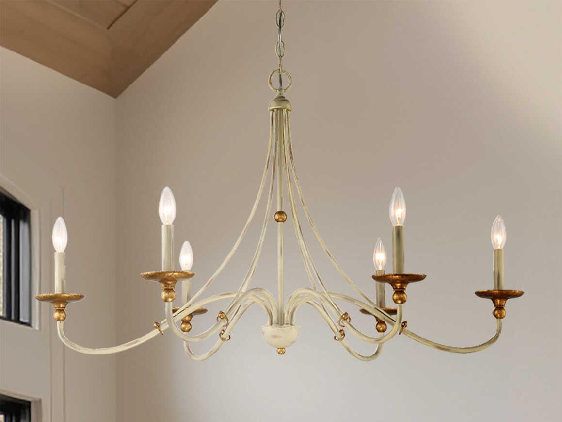 Minka Lavery Westchester County 6-Light Farm House White Gilded Gold Leaf Off Candelabra Chandelier