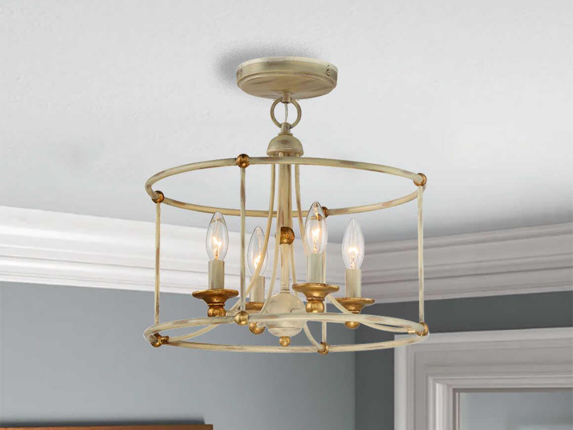 Minka Lavery Westchester County 4-Light Farm House White Gilded Gold Leaf Off Semi Flush Mount
