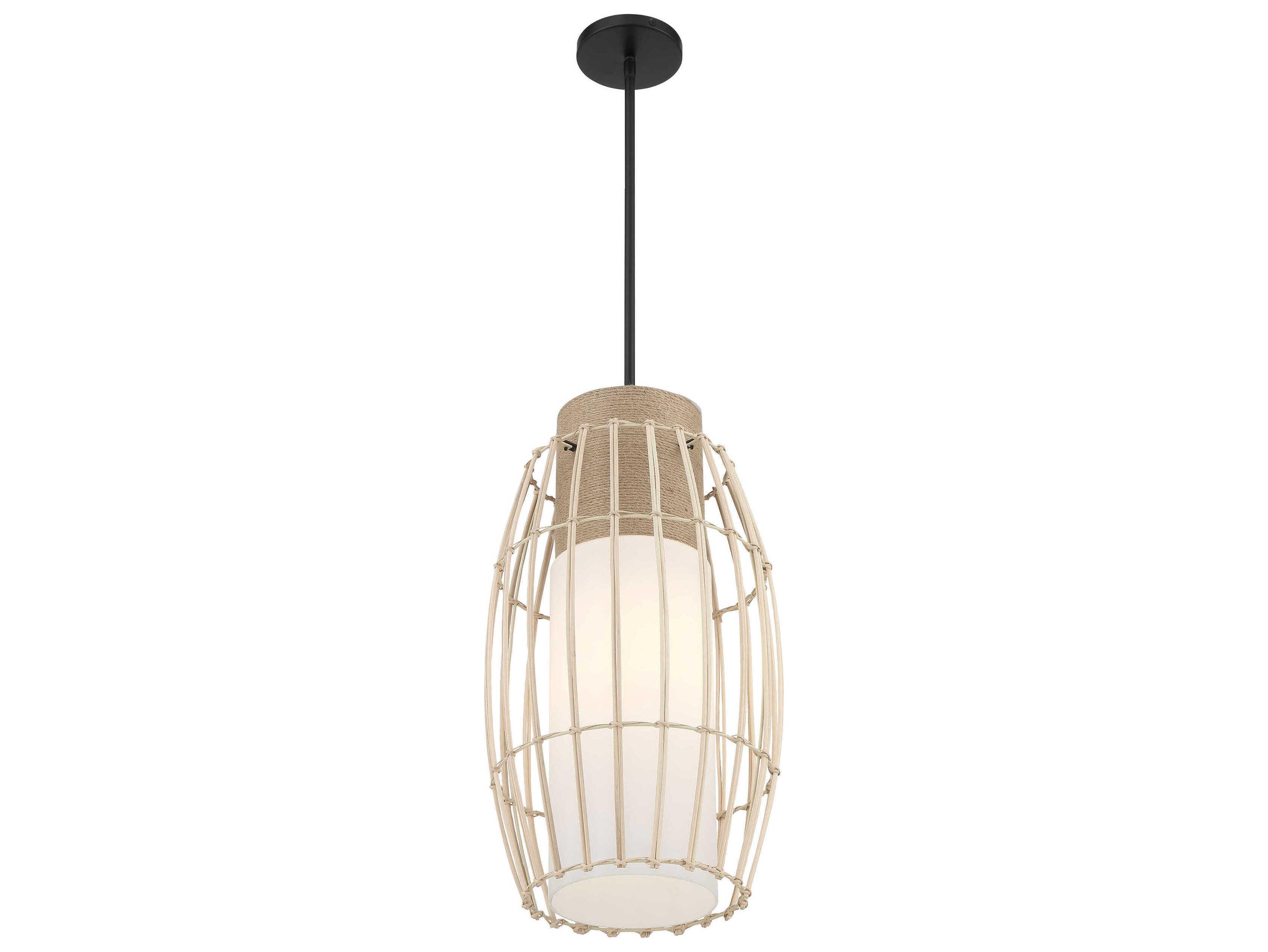 Minka Lavery Watermill 1-Light Coal Natural Rope Black Glass Cylinder Mini Pendant