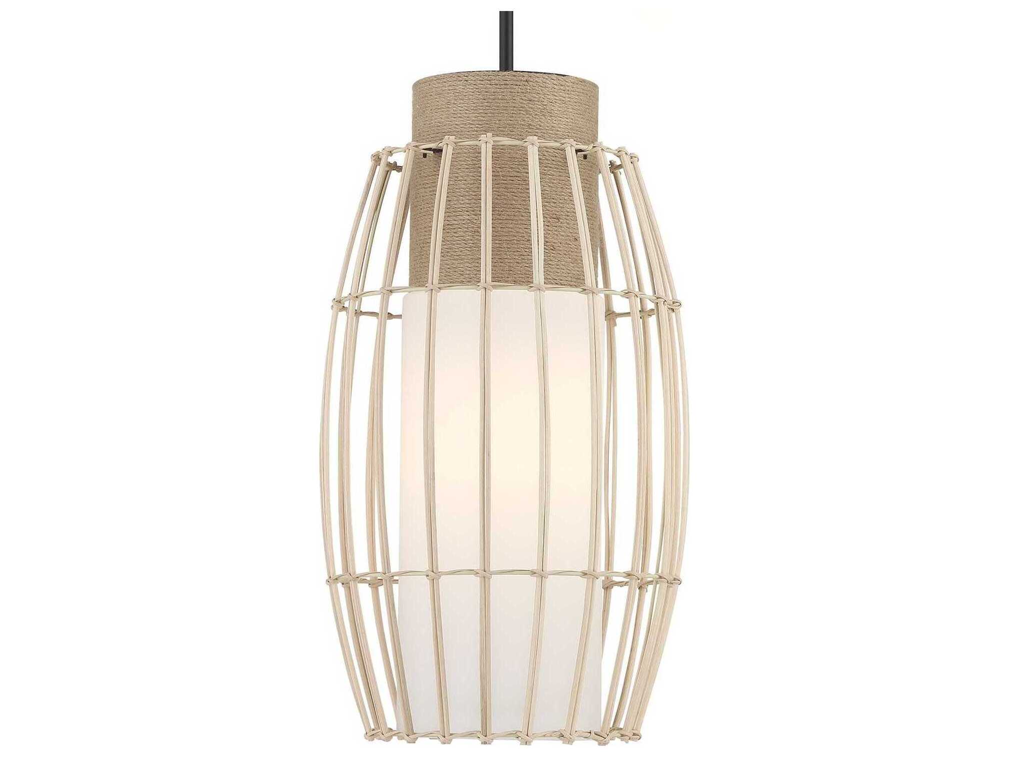 Minka Lavery Watermill 1-Light Coal Natural Rope Black Glass Cylinder Mini Pendant