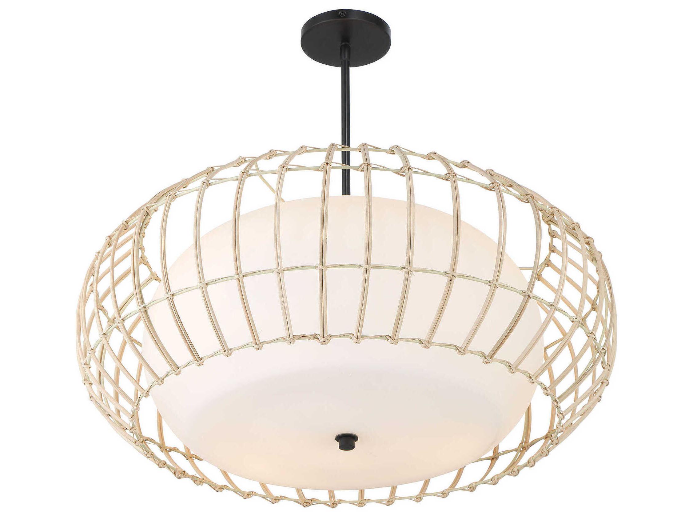 Minka Lavery Watermill 4-Light Coal Black Glass Drum Pendant