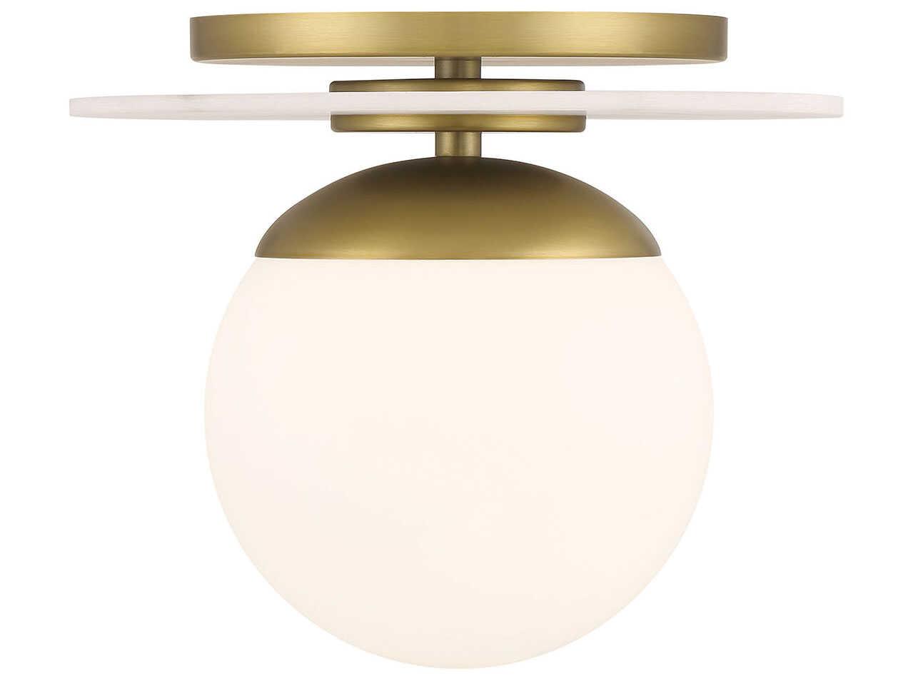 Minka Lavery Orban 1-Light Soft Brass White Glass Globe Semi Flush Mount