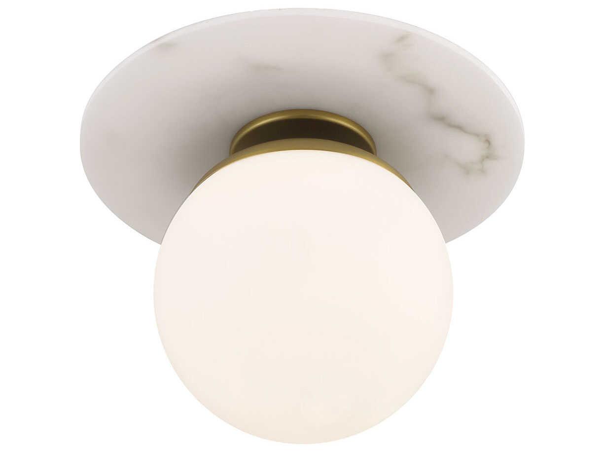 Minka Lavery Orban 1-Light Soft Brass White Glass Globe Semi Flush Mount