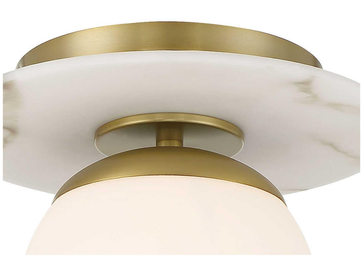 Minka Lavery Orban 1-Light Soft Brass White Glass Globe Semi Flush Mount