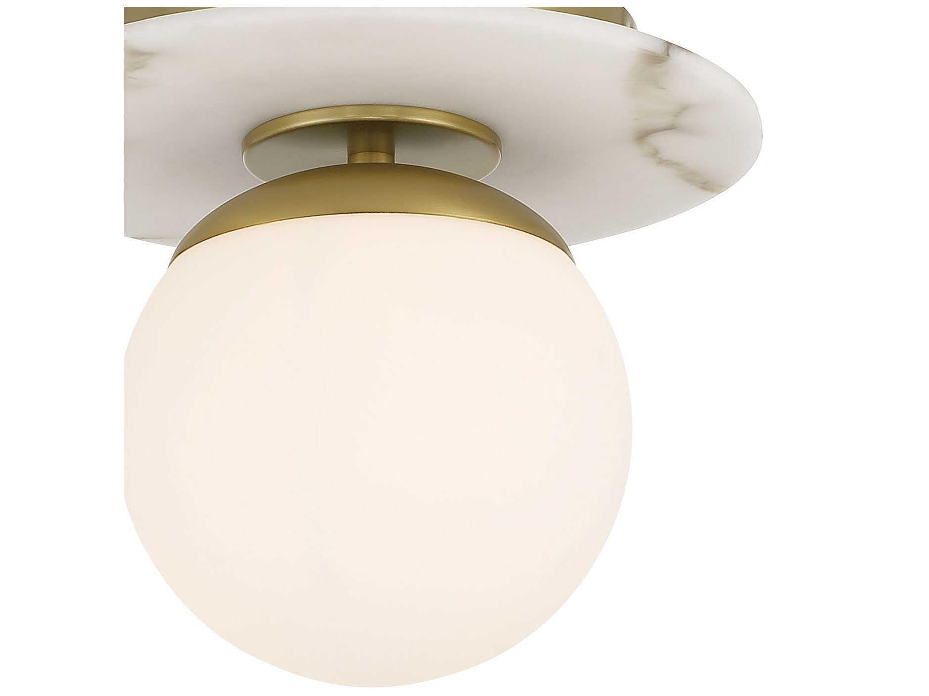 Minka Lavery Orban 1-Light Soft Brass White Glass Globe Semi Flush Mount
