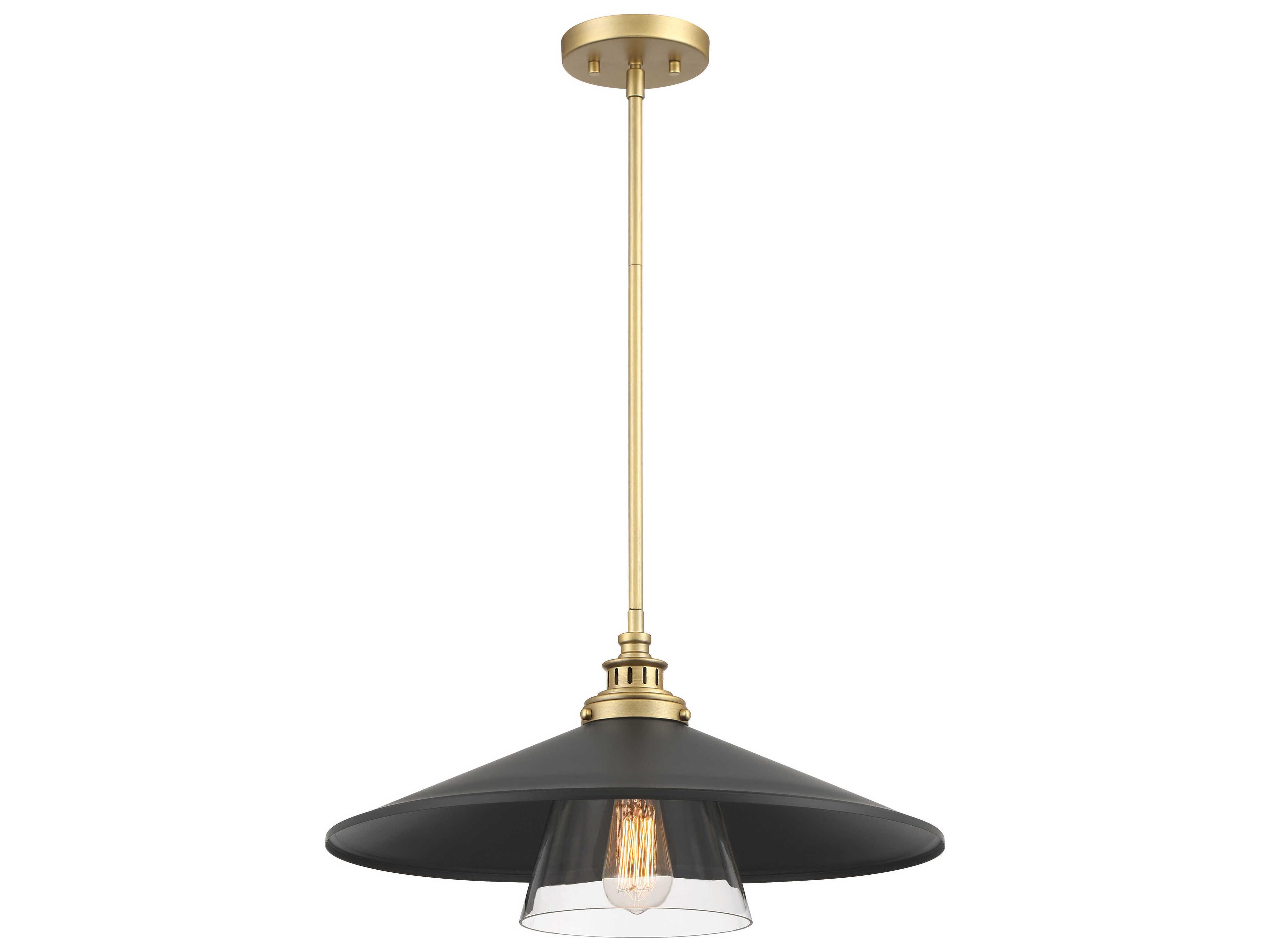 Minka Lavery Segan 1-Light Coal Painted Soft Brass Black Glass Pendant