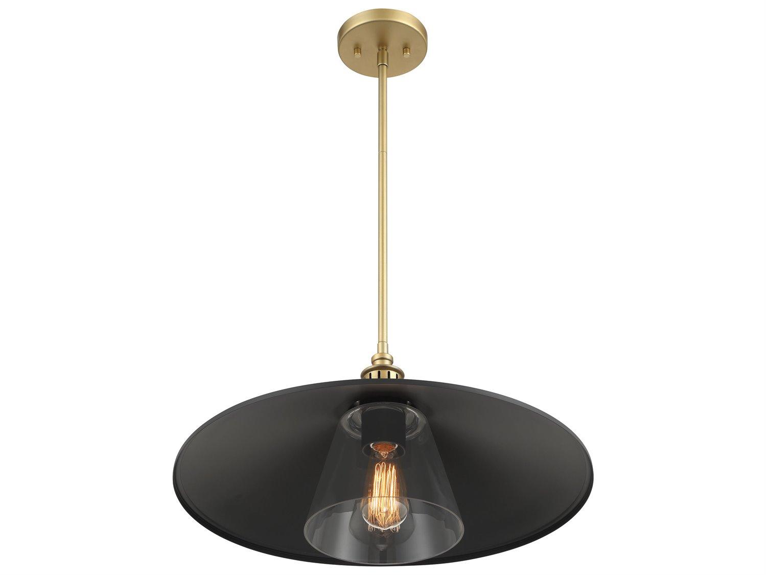 Minka Lavery Segan 1-Light Coal Painted Soft Brass Black Glass Pendant