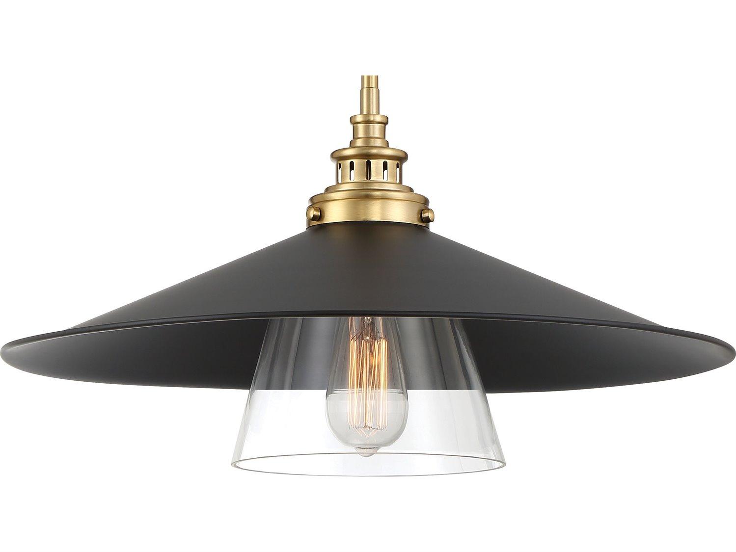 Minka Lavery Segan 1-Light Coal Painted Soft Brass Black Glass Pendant