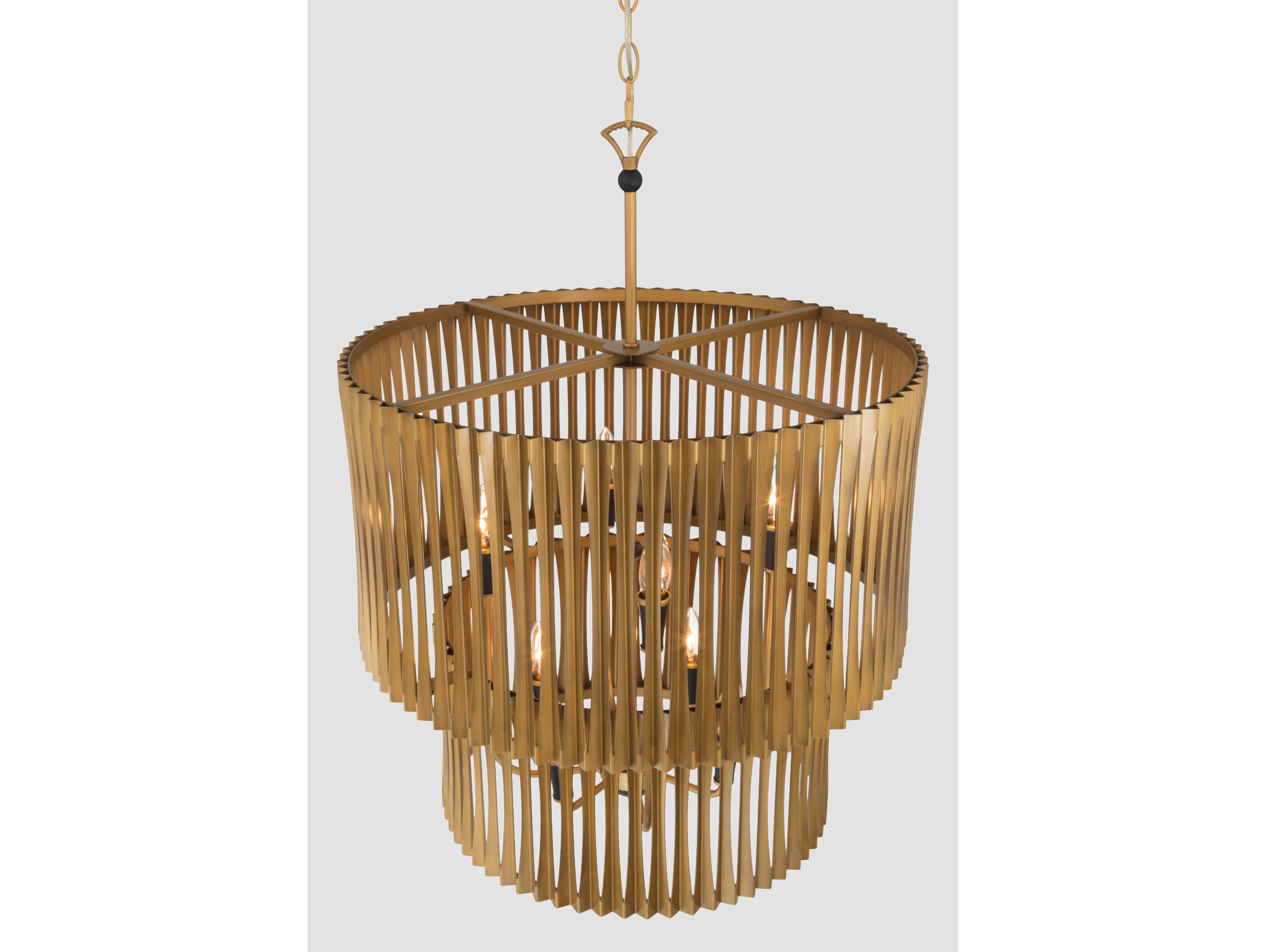 Minka Lavery Aven 8-Light Sand Coal Black Brass Drum Tiered Pendant