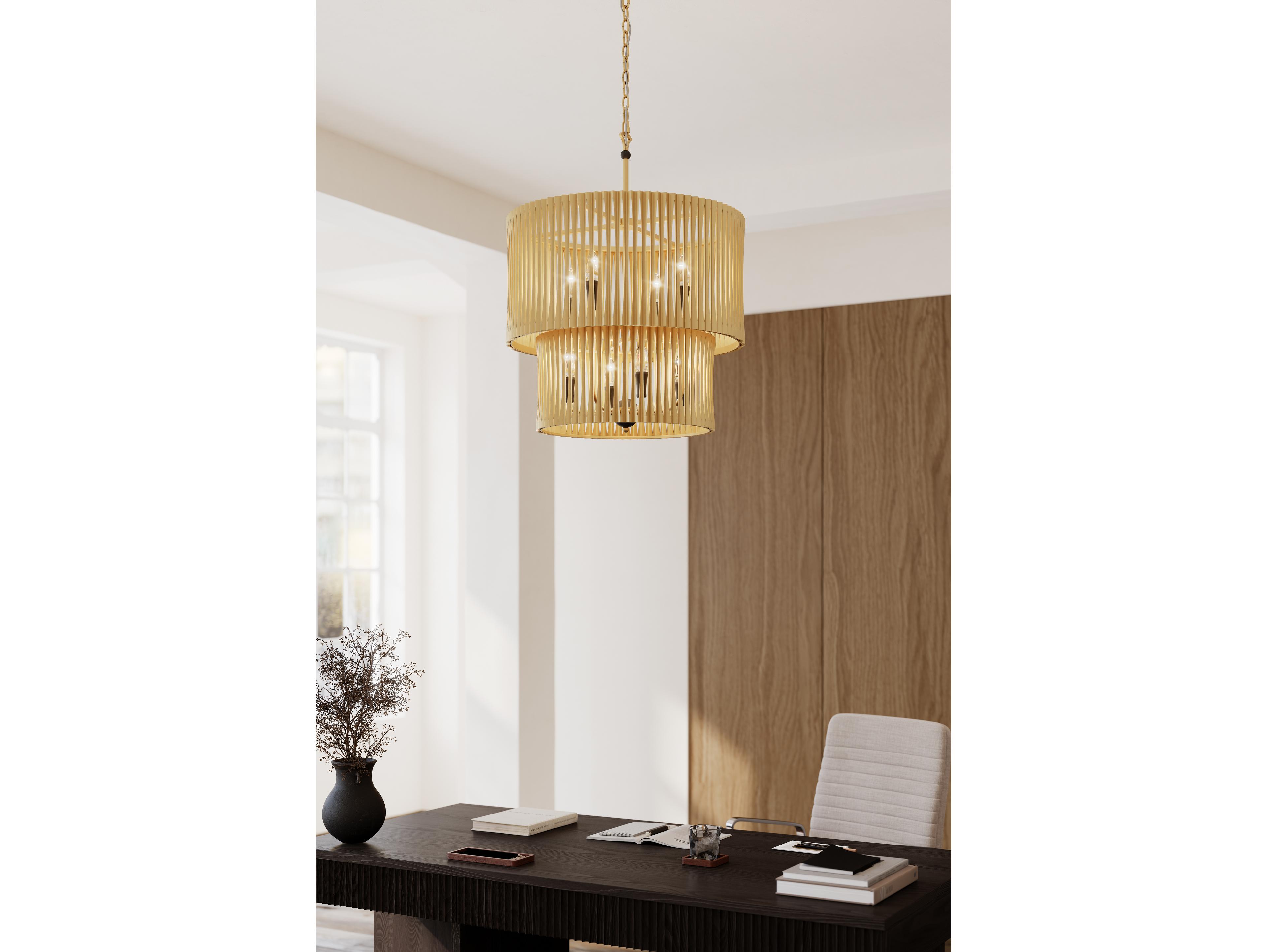 Minka Lavery Aven 8-Light Sand Coal Black Brass Drum Tiered Pendant