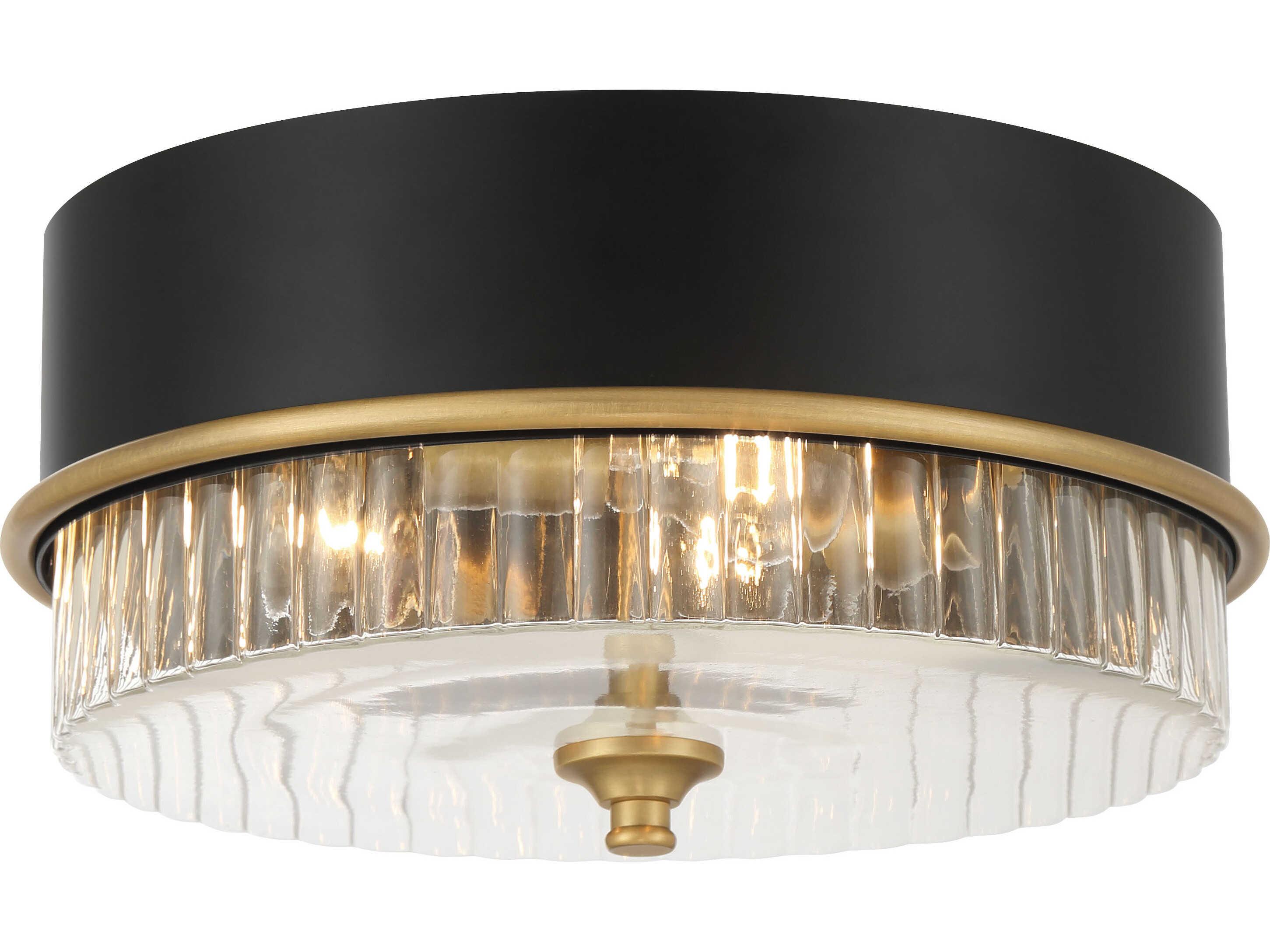 Minka Lavery Stamford 3-Light Legacy Brass Black Drum Flush Mount