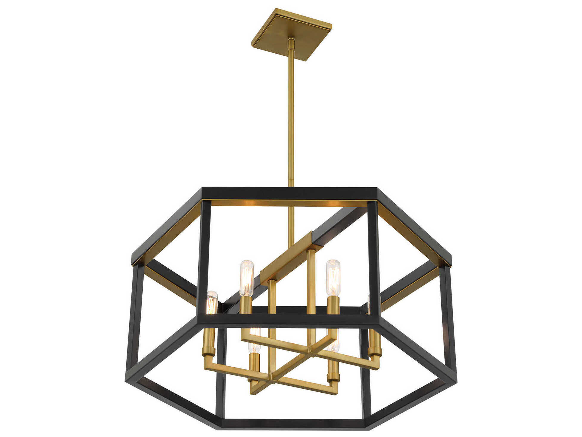 Minka Lavery Union Estates 6-Light Coal Soft Brass Black Candelabra Geometric Chandelier