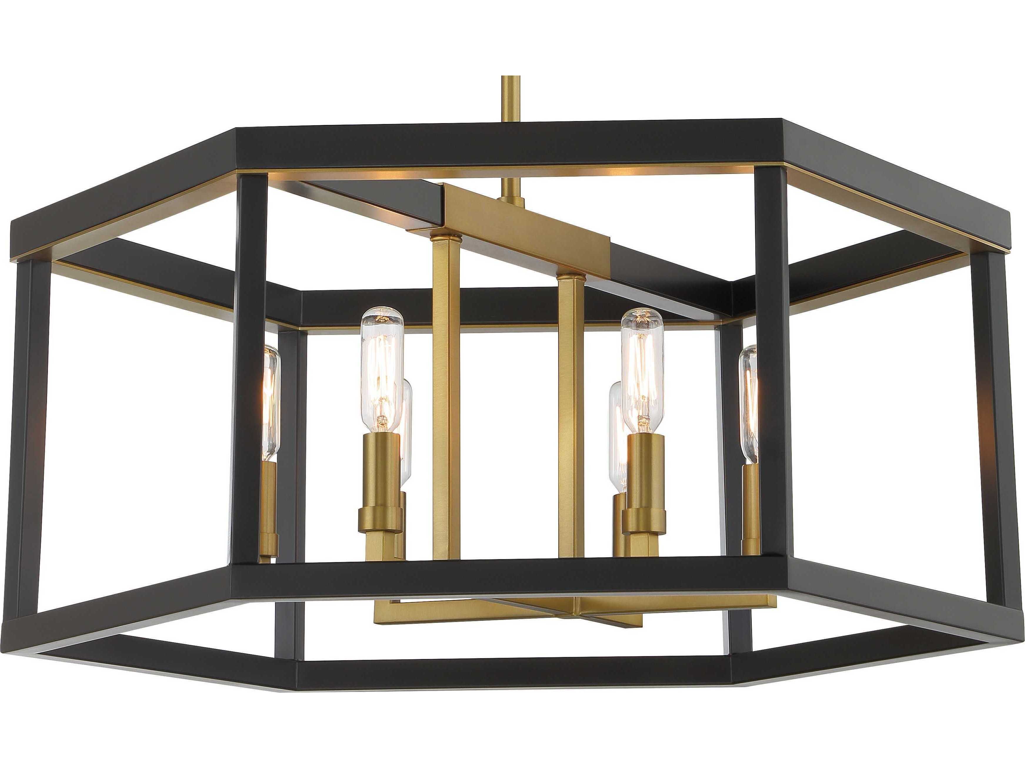 Minka Lavery Union Estates 6-Light Coal Soft Brass Black Candelabra Geometric Chandelier