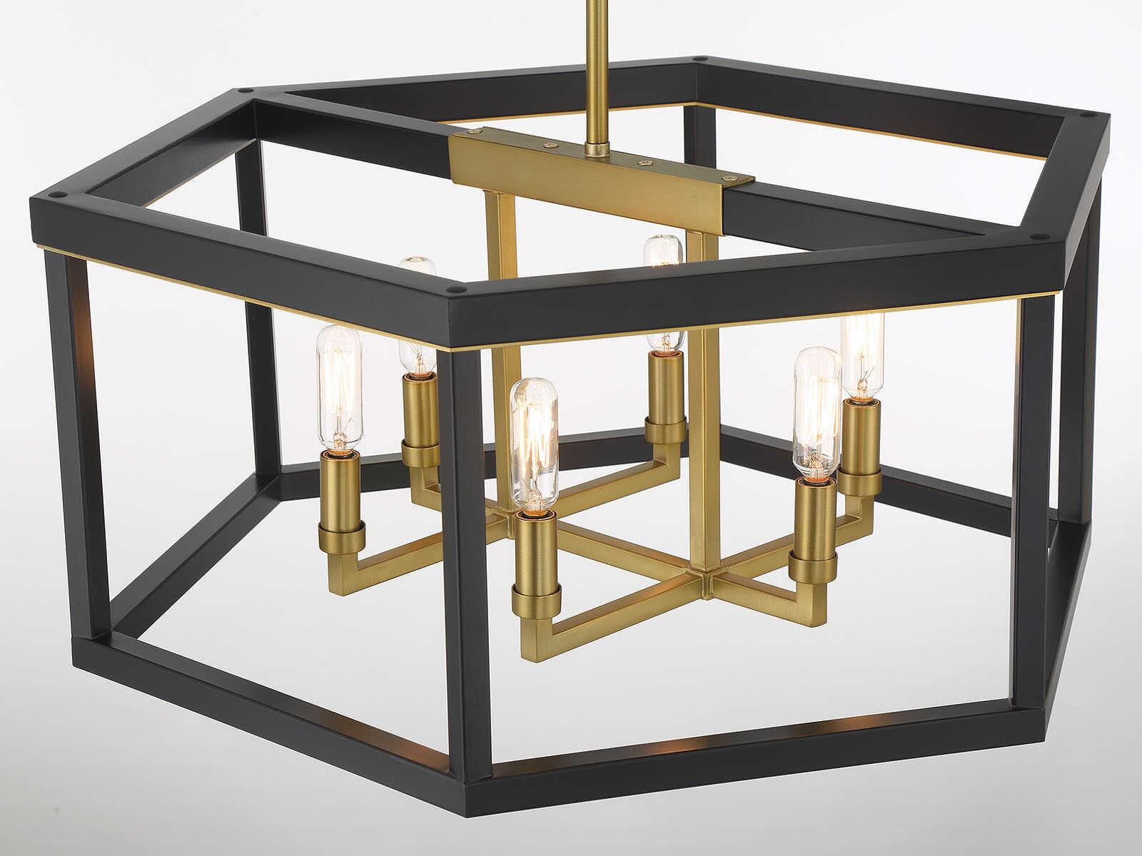 Minka Lavery Union Estates 6-Light Coal Soft Brass Black Candelabra Geometric Chandelier