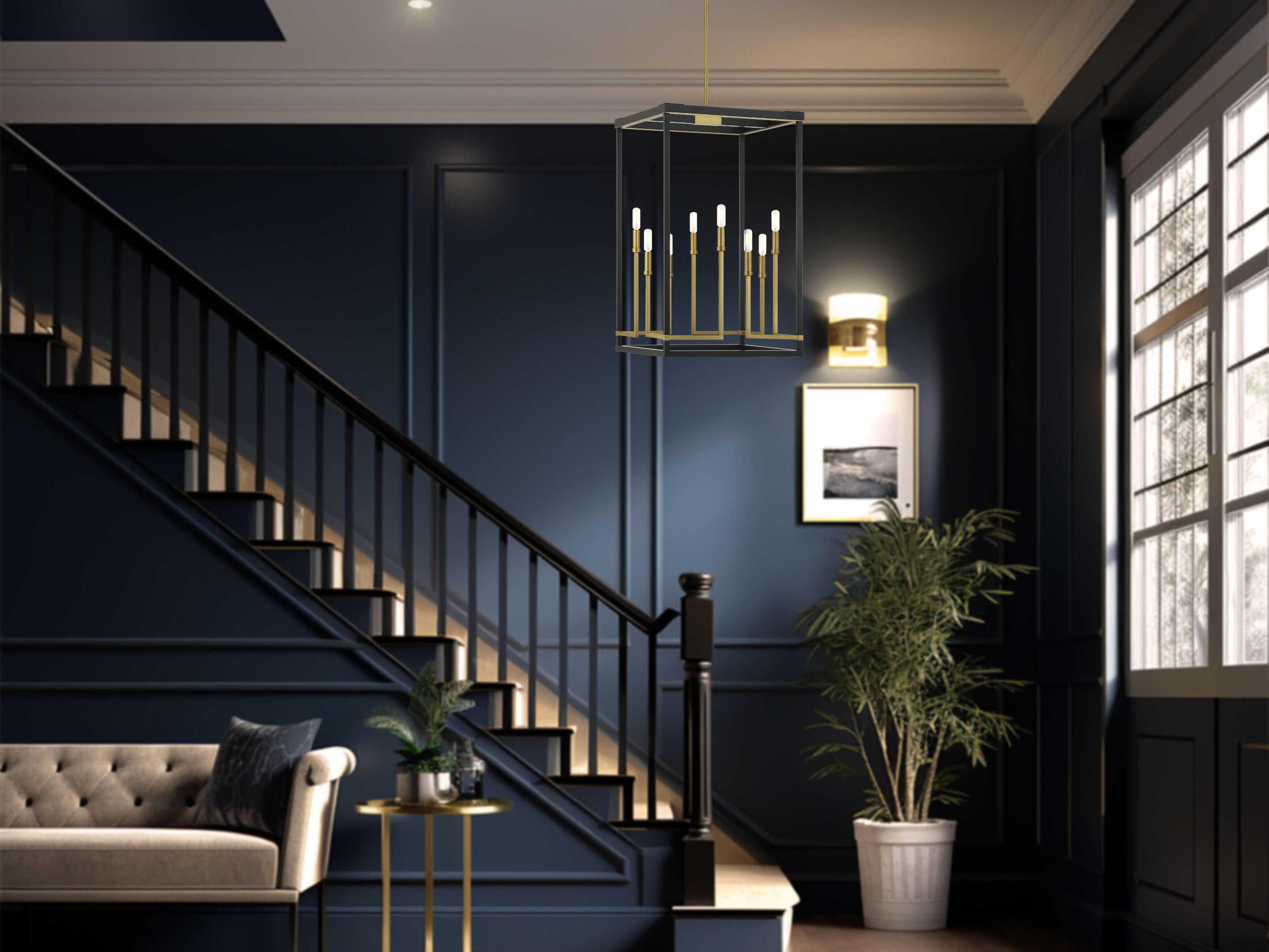 Minka Lavery Union Estates 8-Light Coal Soft Brass Black Pendant