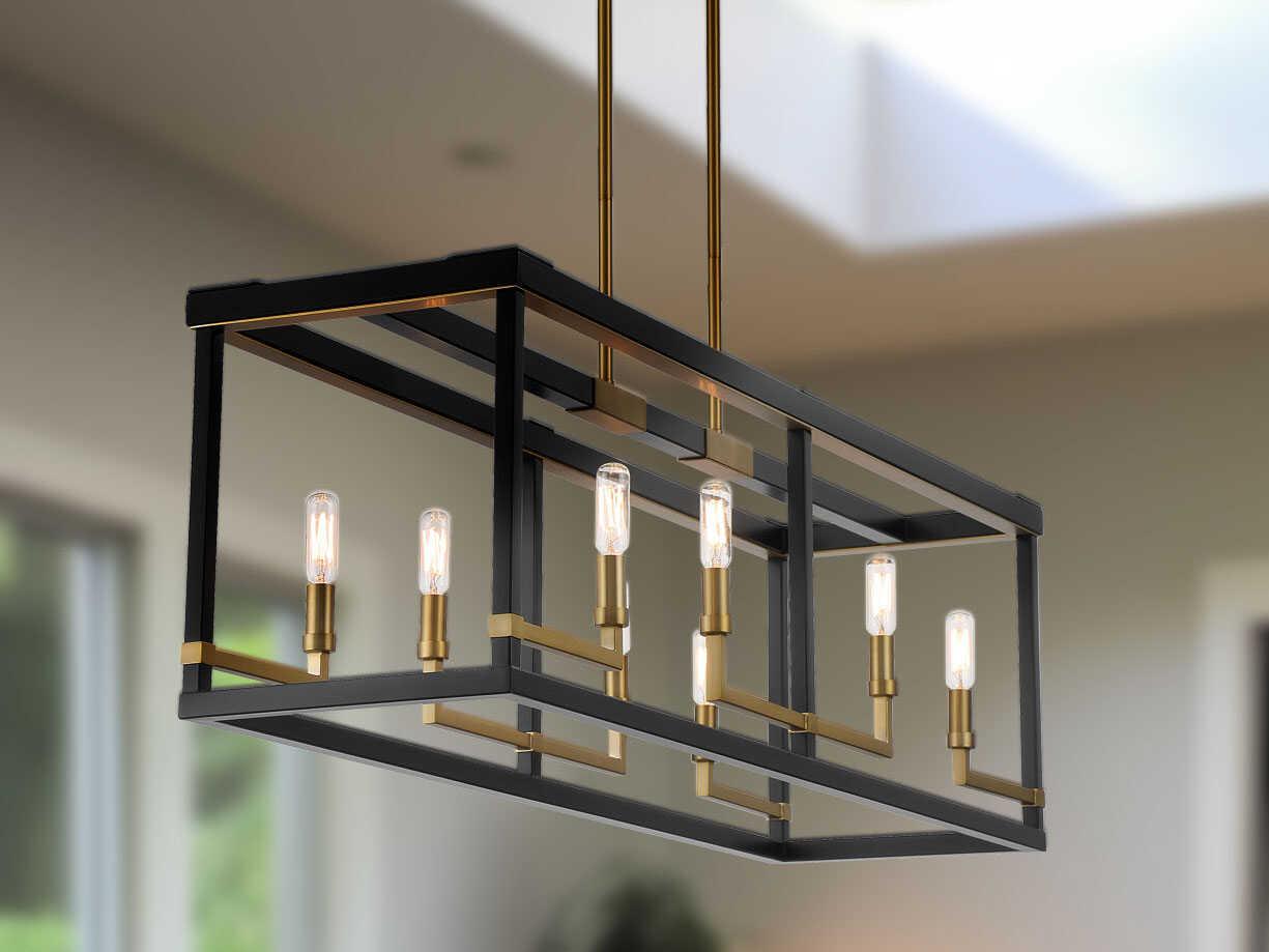 Minka Lavery Union Estates 8-Light Coal Soft Brass Black Geometric Island Pendant