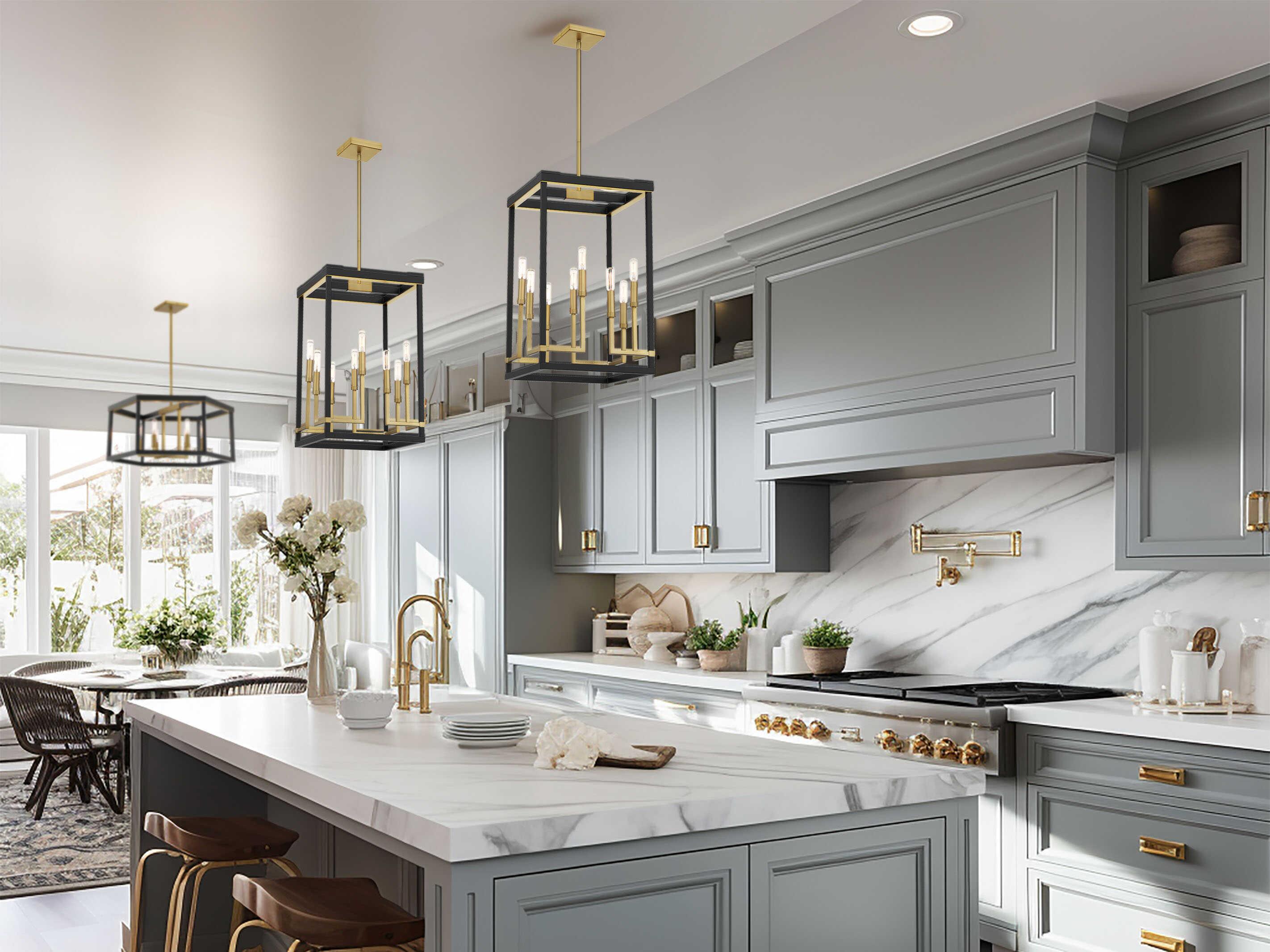 Minka Lavery Union Estates 8-Light Coal Soft Brass Black Pendant