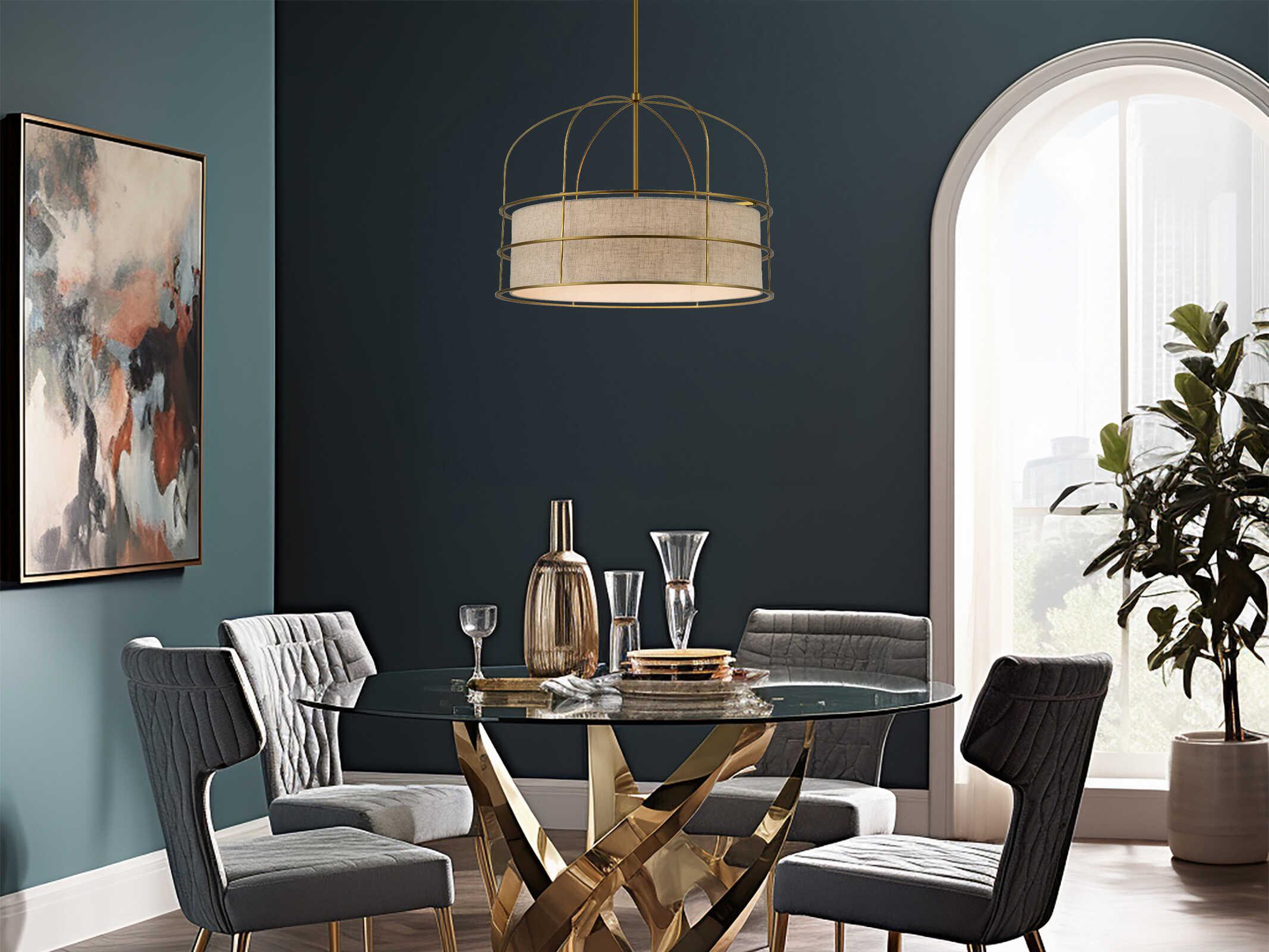 Minka Lavery Gateway Park 6-Light Soft Brass Drum Pendant