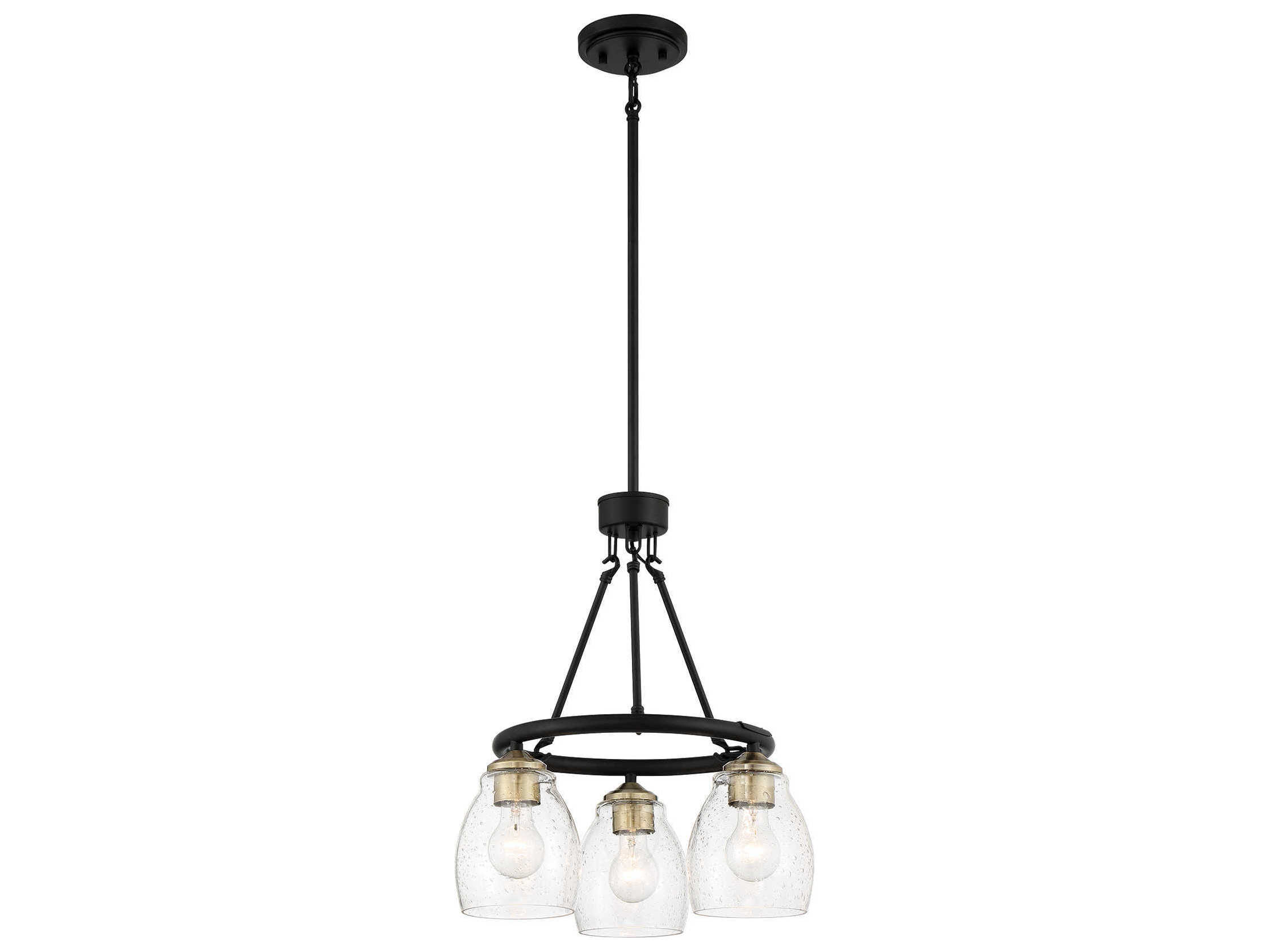 Minka Lavery Winsley 3-Light Coal Stained Brass Black Glass Bell Chandelier