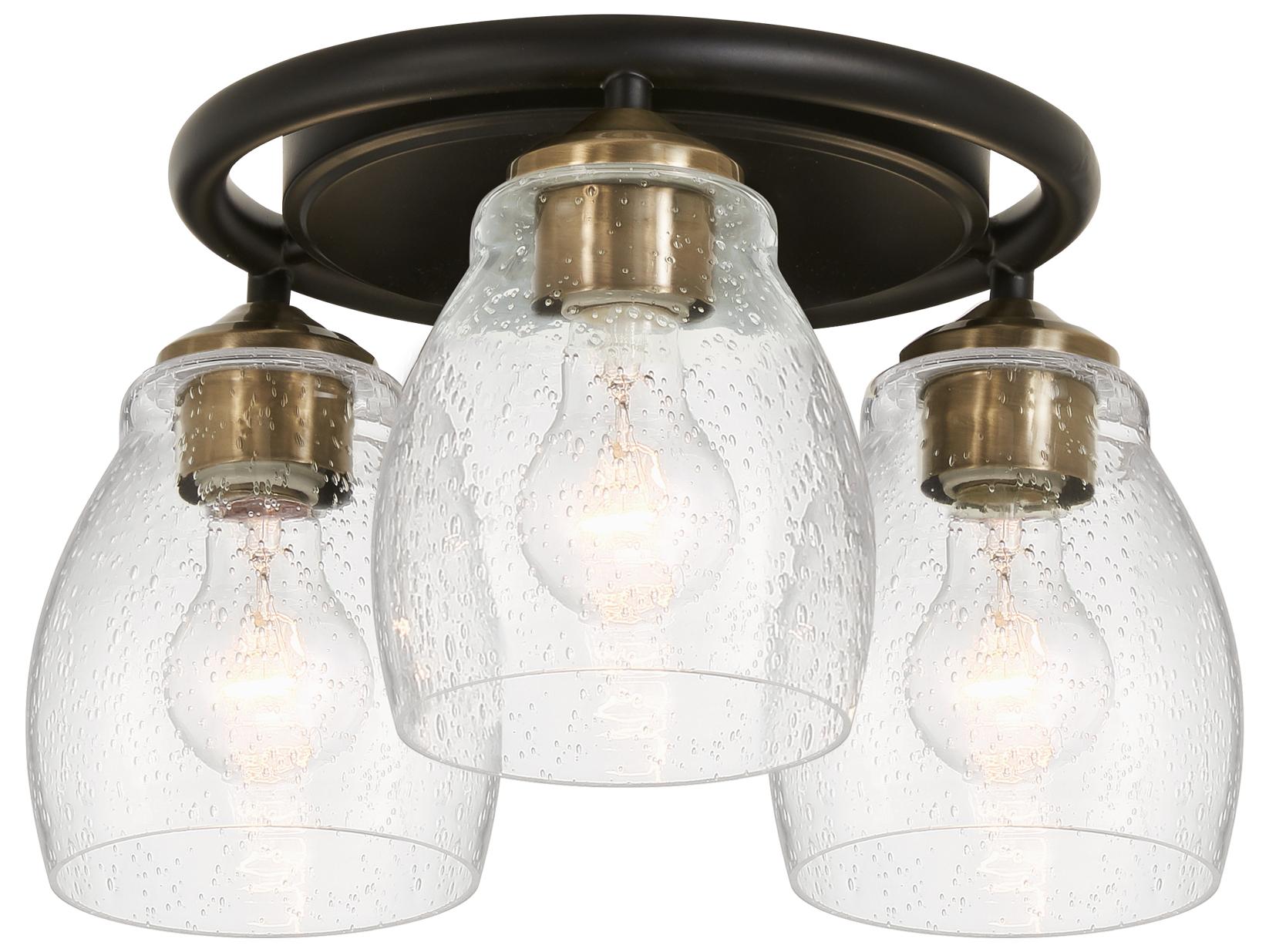 Minka Lavery Winsley 3-Light Coal Stained Brass Black Glass Bell Semi Flush Mount