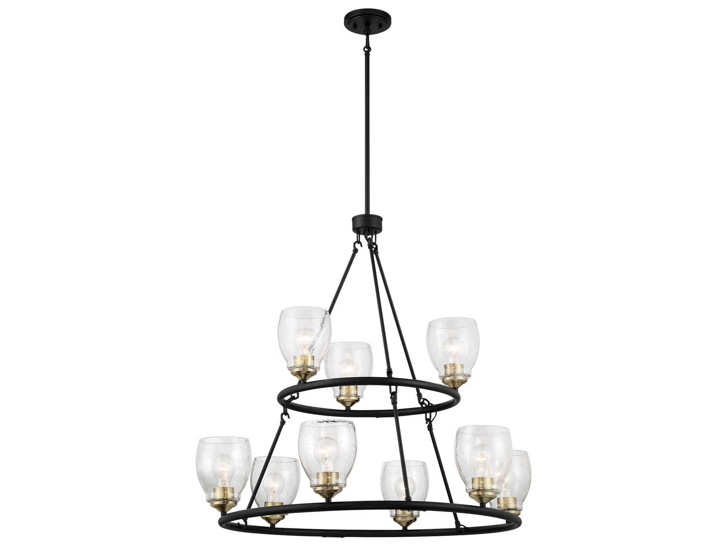 Minka Lavery Winsley 9-Light Coal Stained Brass Black Glass Bell Chandelier
