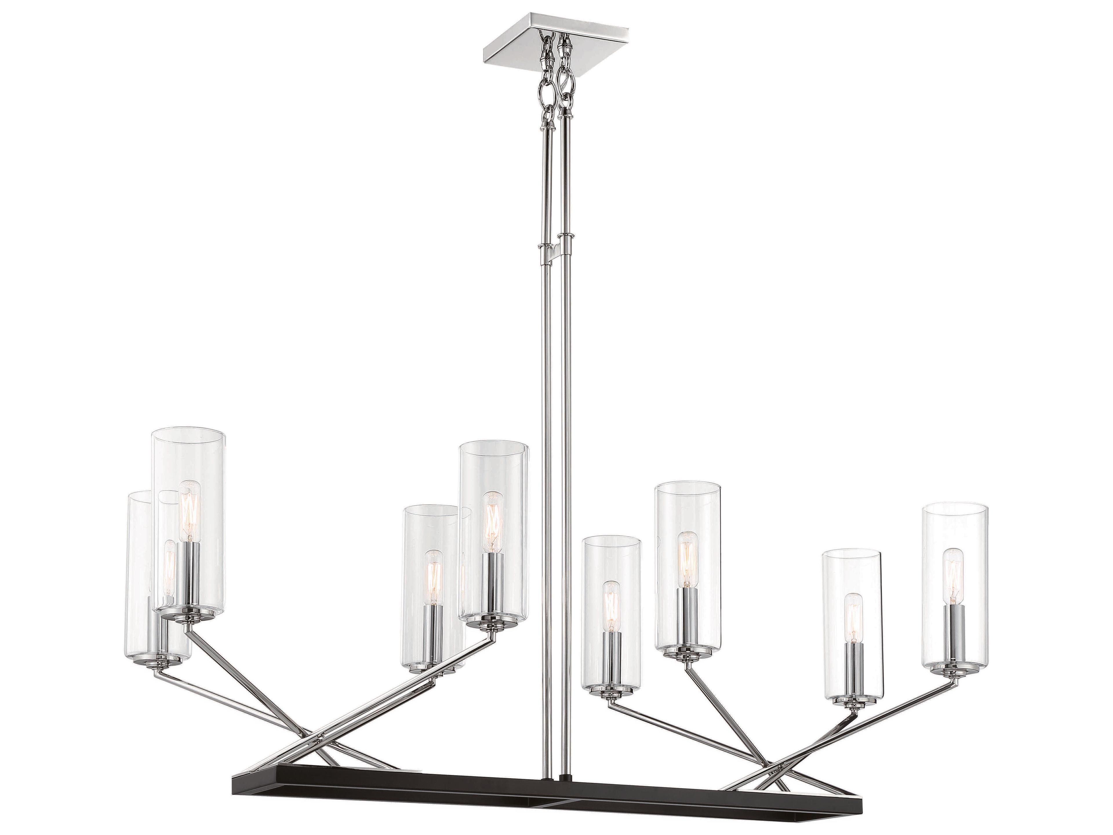 Minka Lavery Highland Crossing 8-Light Coal Polished Nickel Black Glass Cylinder Linear Island Pendant