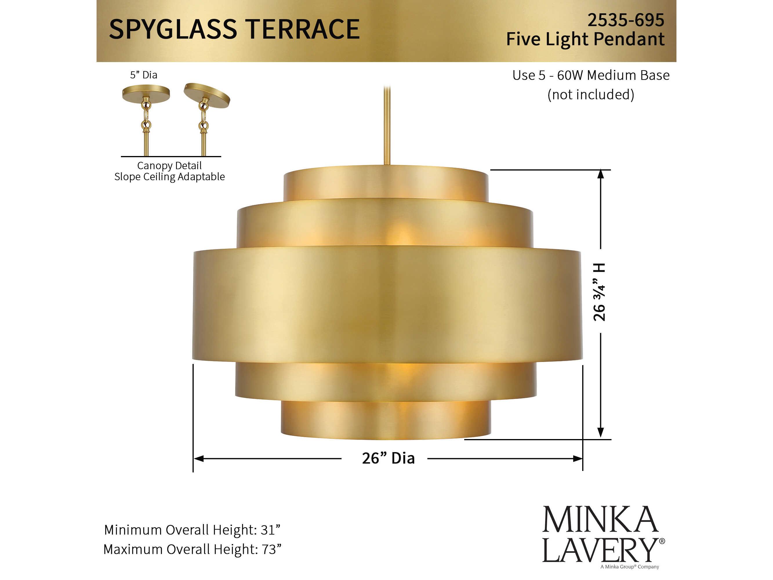 Minka Lavery Spyglass Terrace 5-Light Soft Brass Glass Tiered Pendant